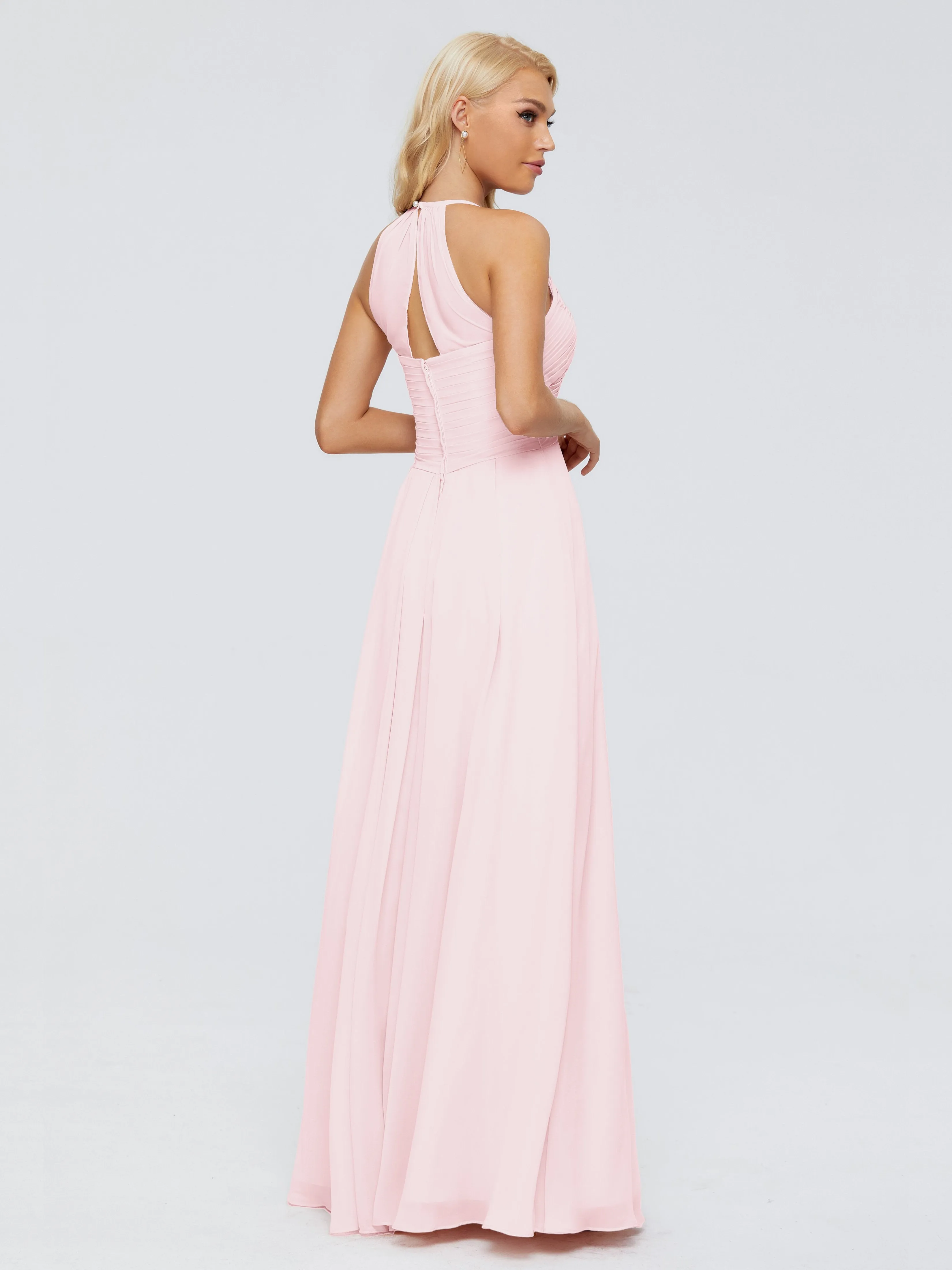 Finley Charming Halter Ruched Chiffon Bridesmaid Dresses