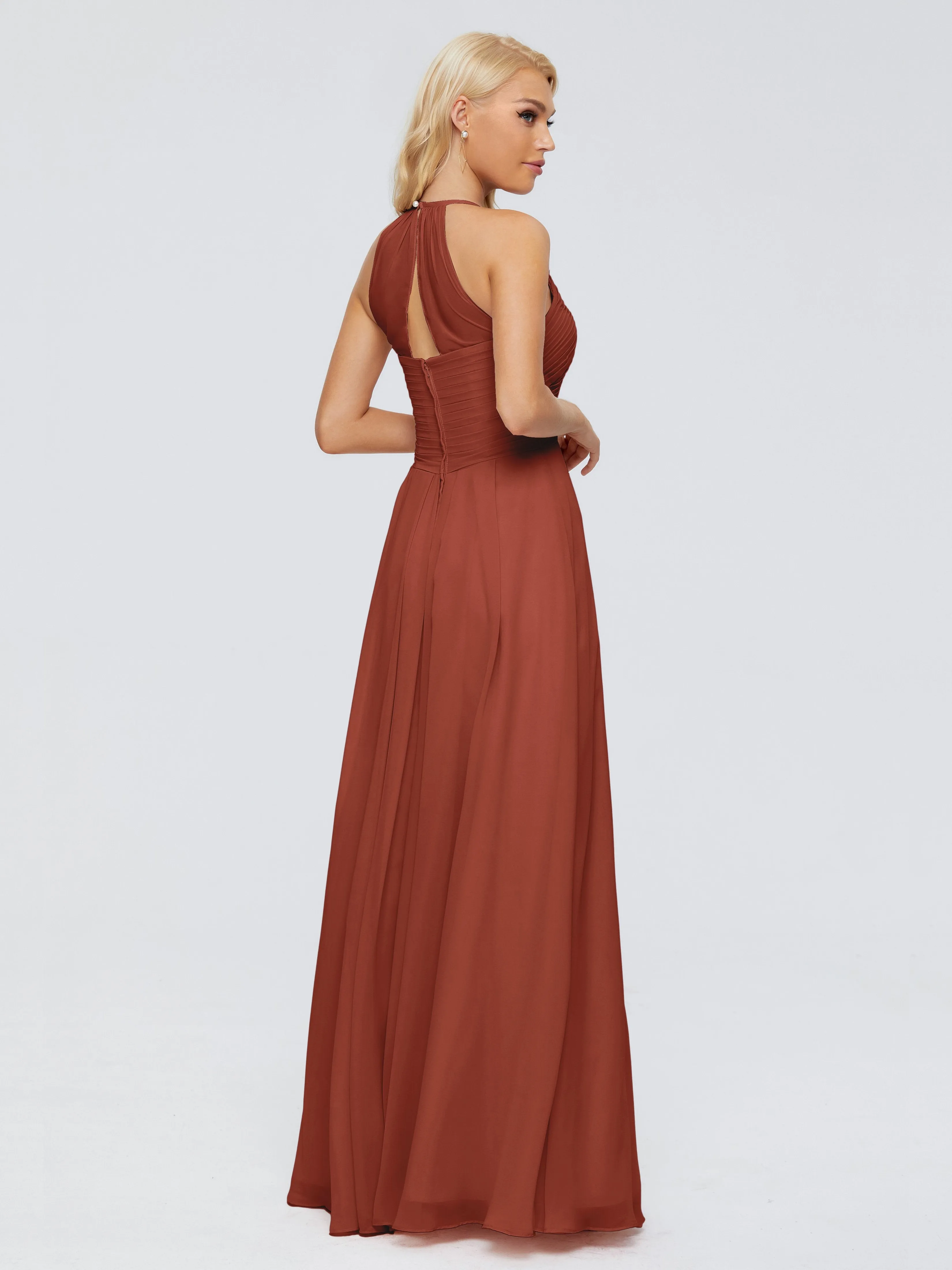 Finley Charming Halter Ruched Chiffon Bridesmaid Dresses