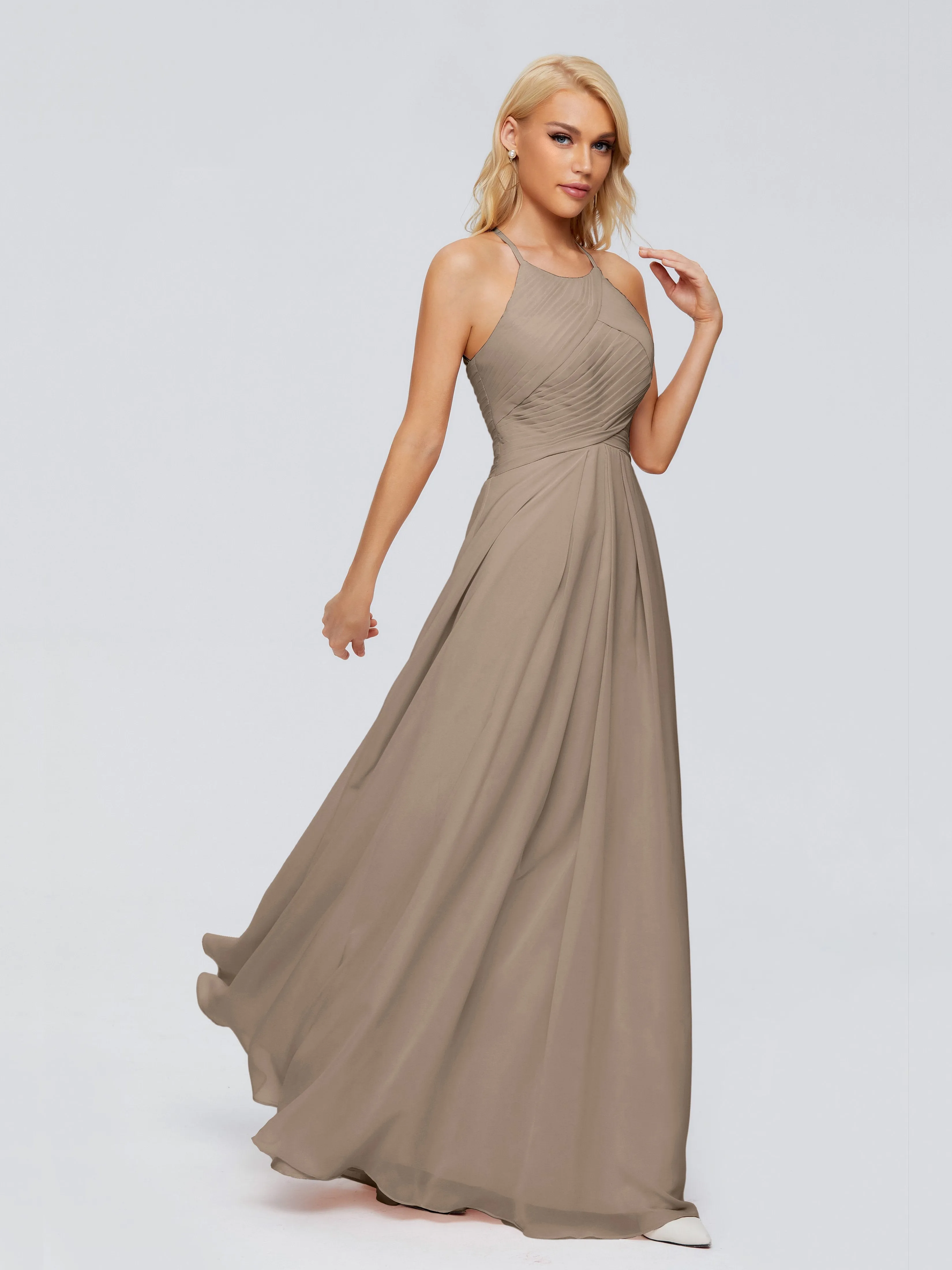 Finley Charming Halter Ruched Chiffon Bridesmaid Dresses