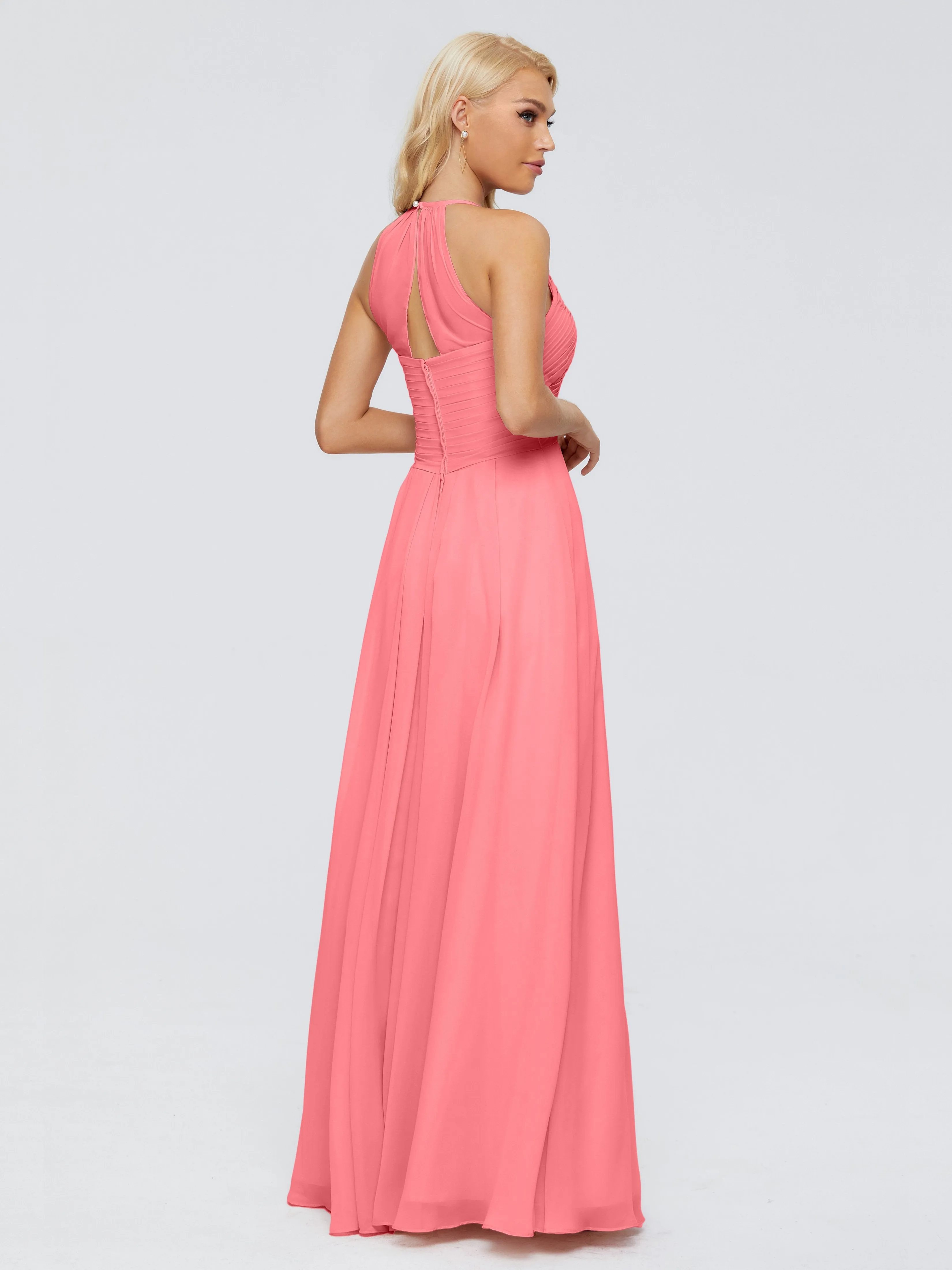 Finley Charming Halter Ruched Chiffon Bridesmaid Dresses