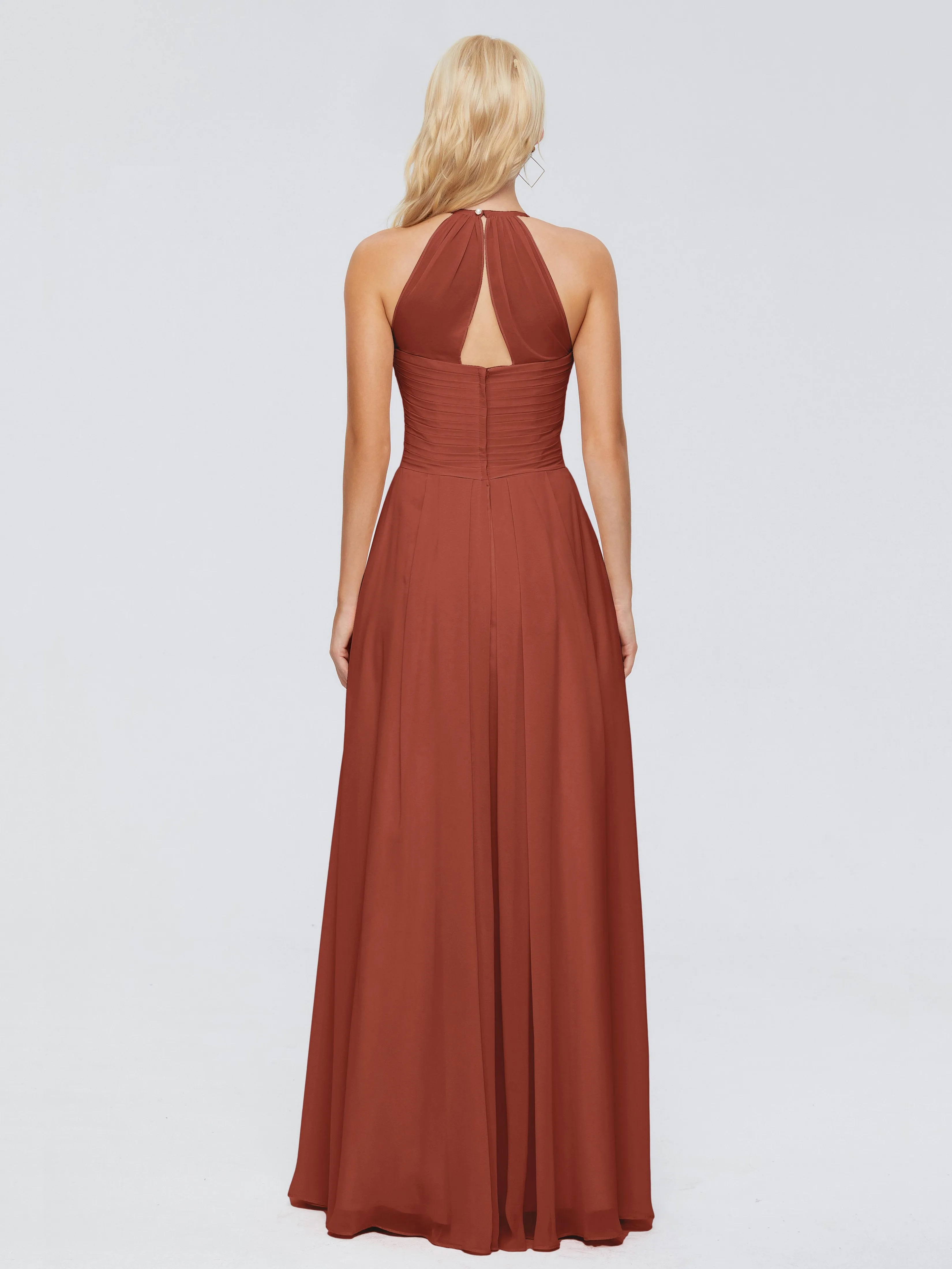 Finley Charming Halter Ruched Chiffon Bridesmaid Dresses