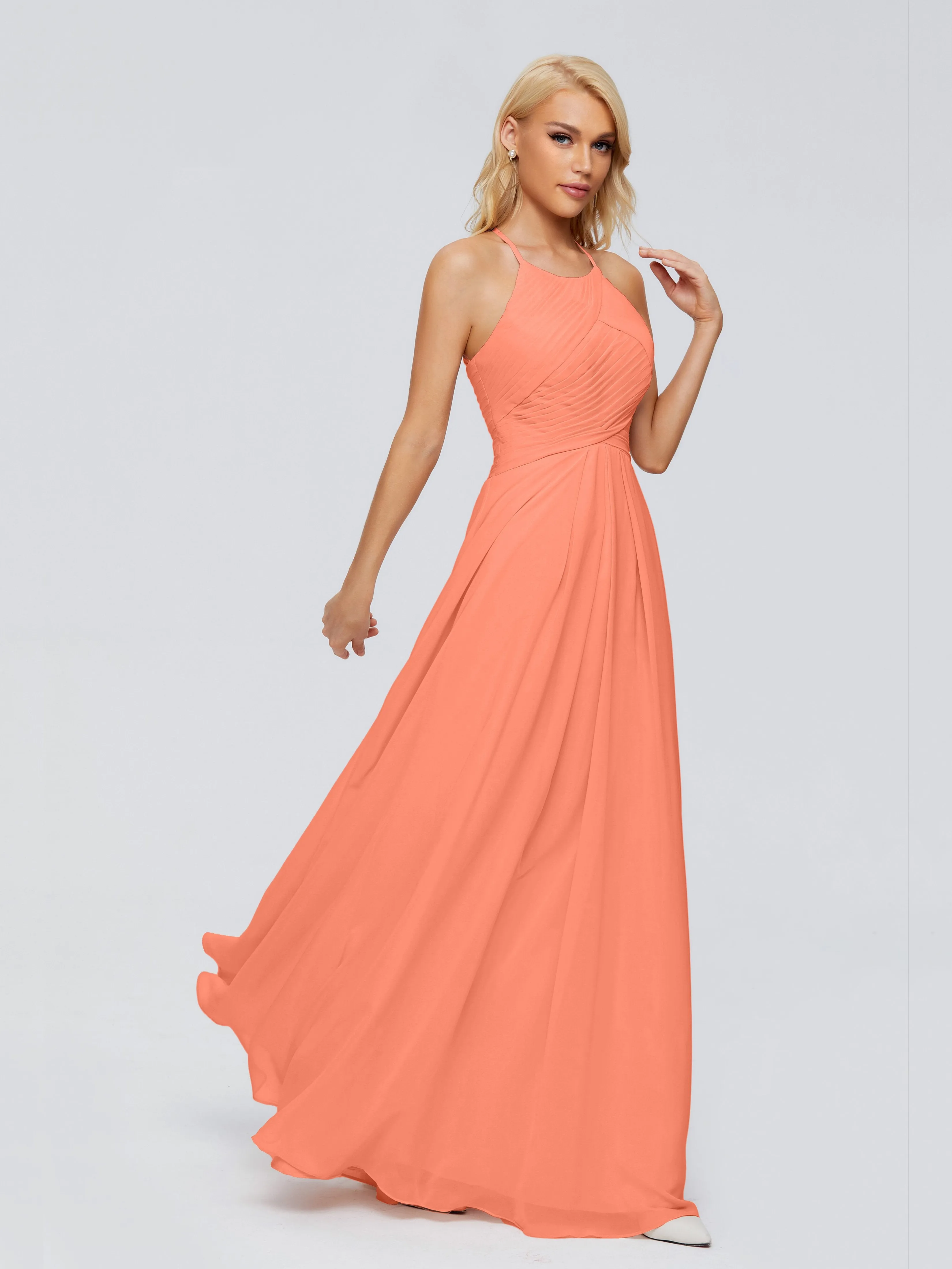 Finley Charming Halter Ruched Chiffon Bridesmaid Dresses