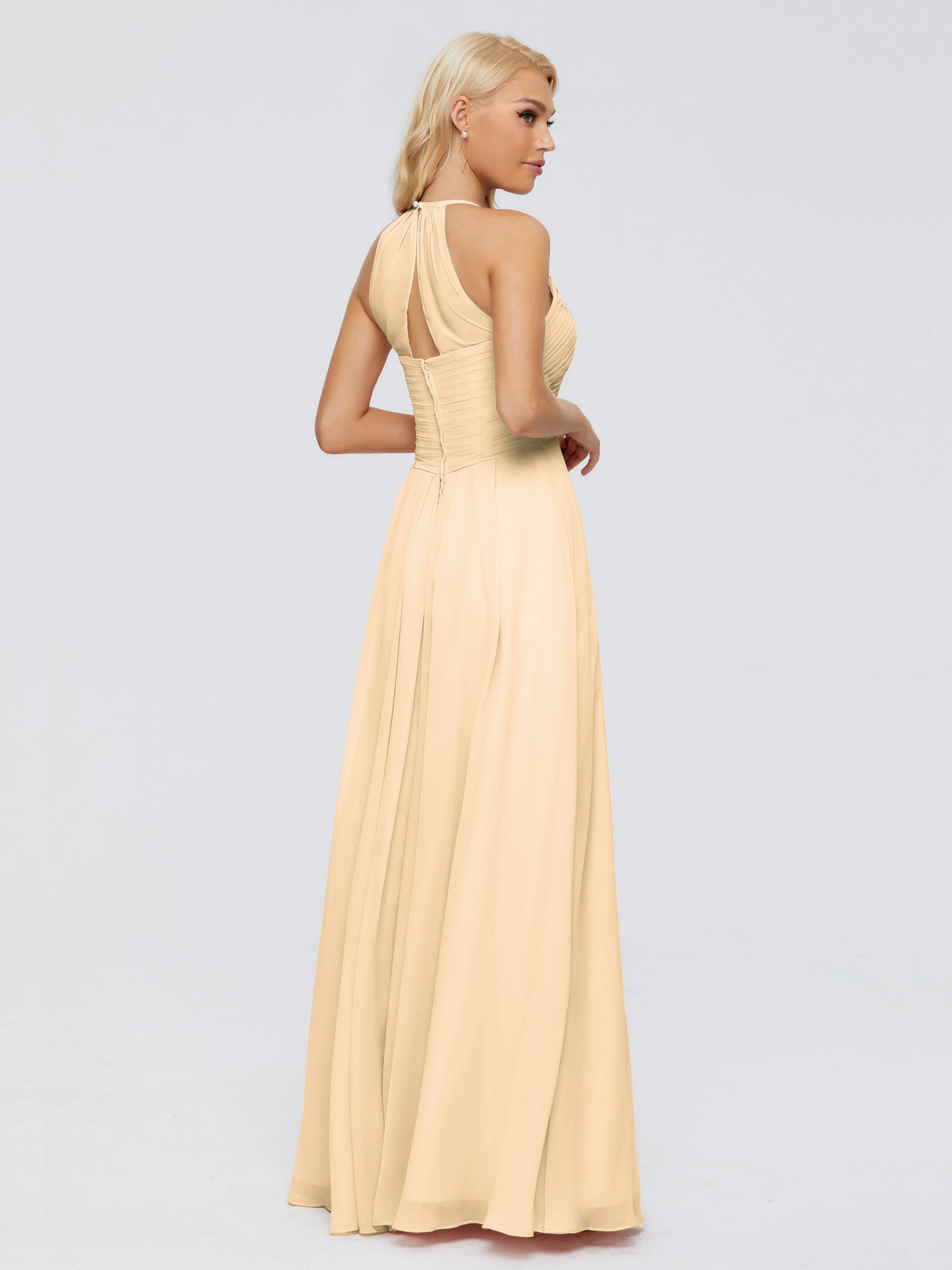 Finley Charming Halter Ruched Chiffon Bridesmaid Dresses