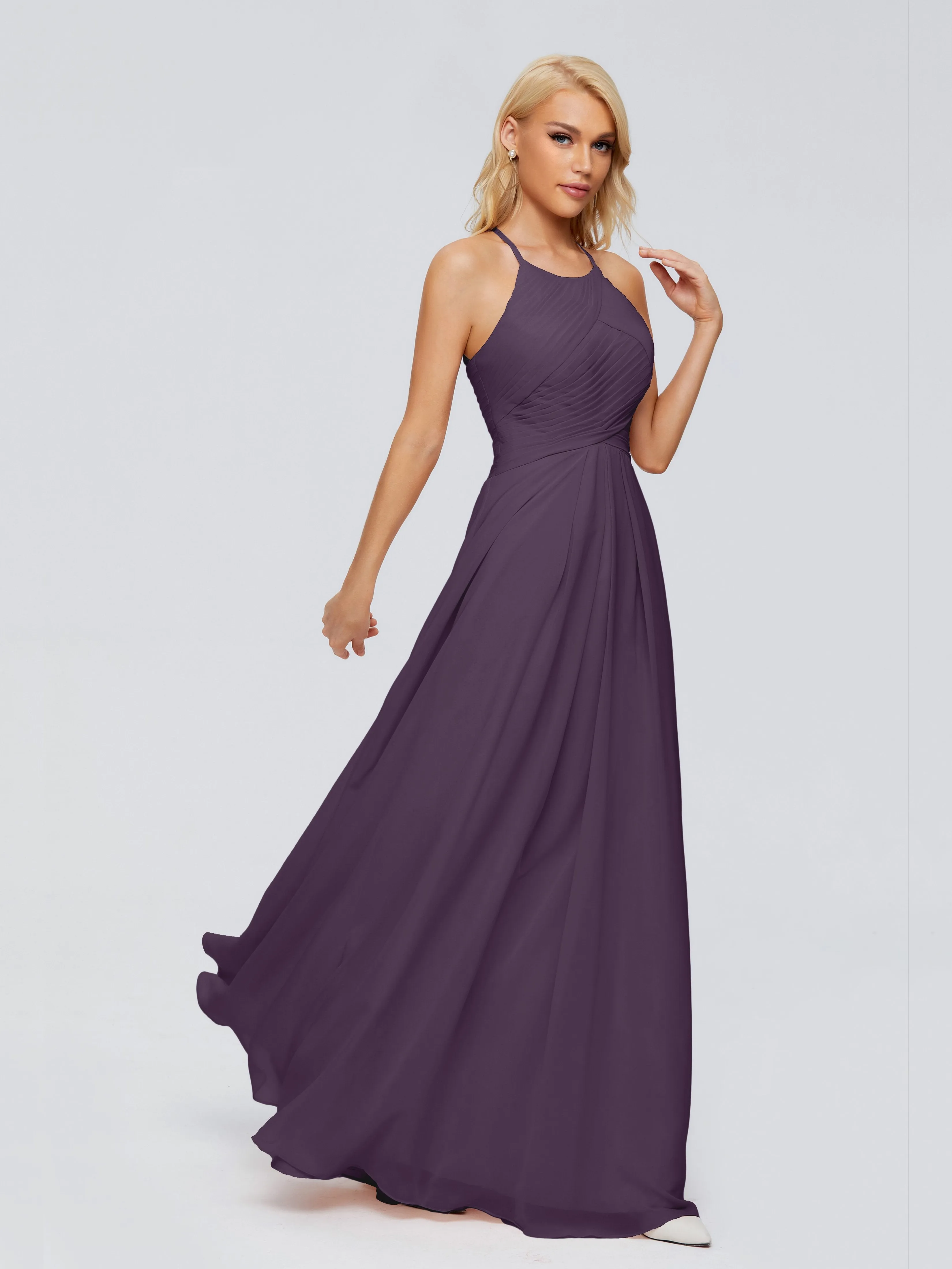 Finley Charming Halter Ruched Chiffon Bridesmaid Dresses