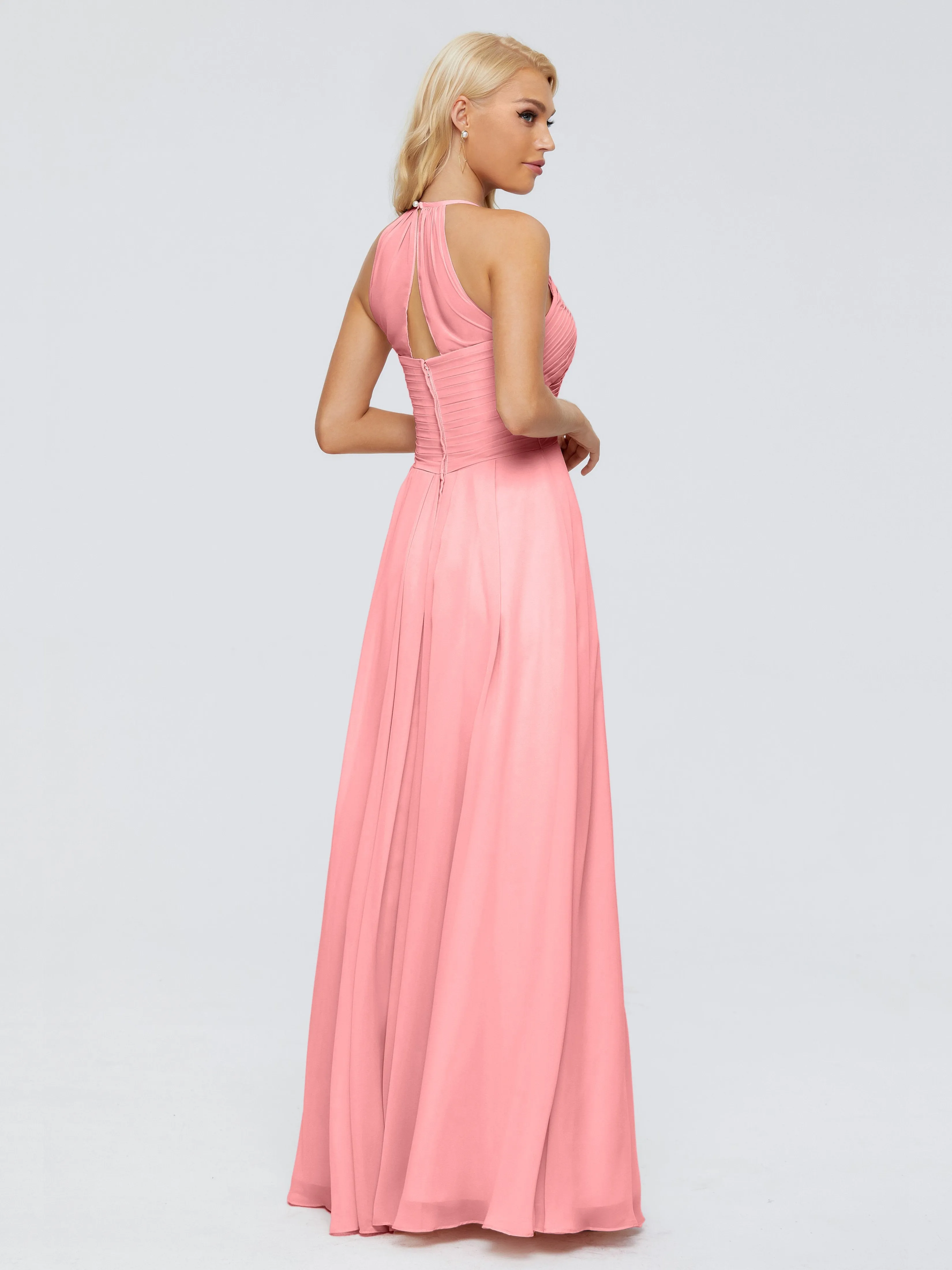 Finley Charming Halter Ruched Chiffon Bridesmaid Dresses