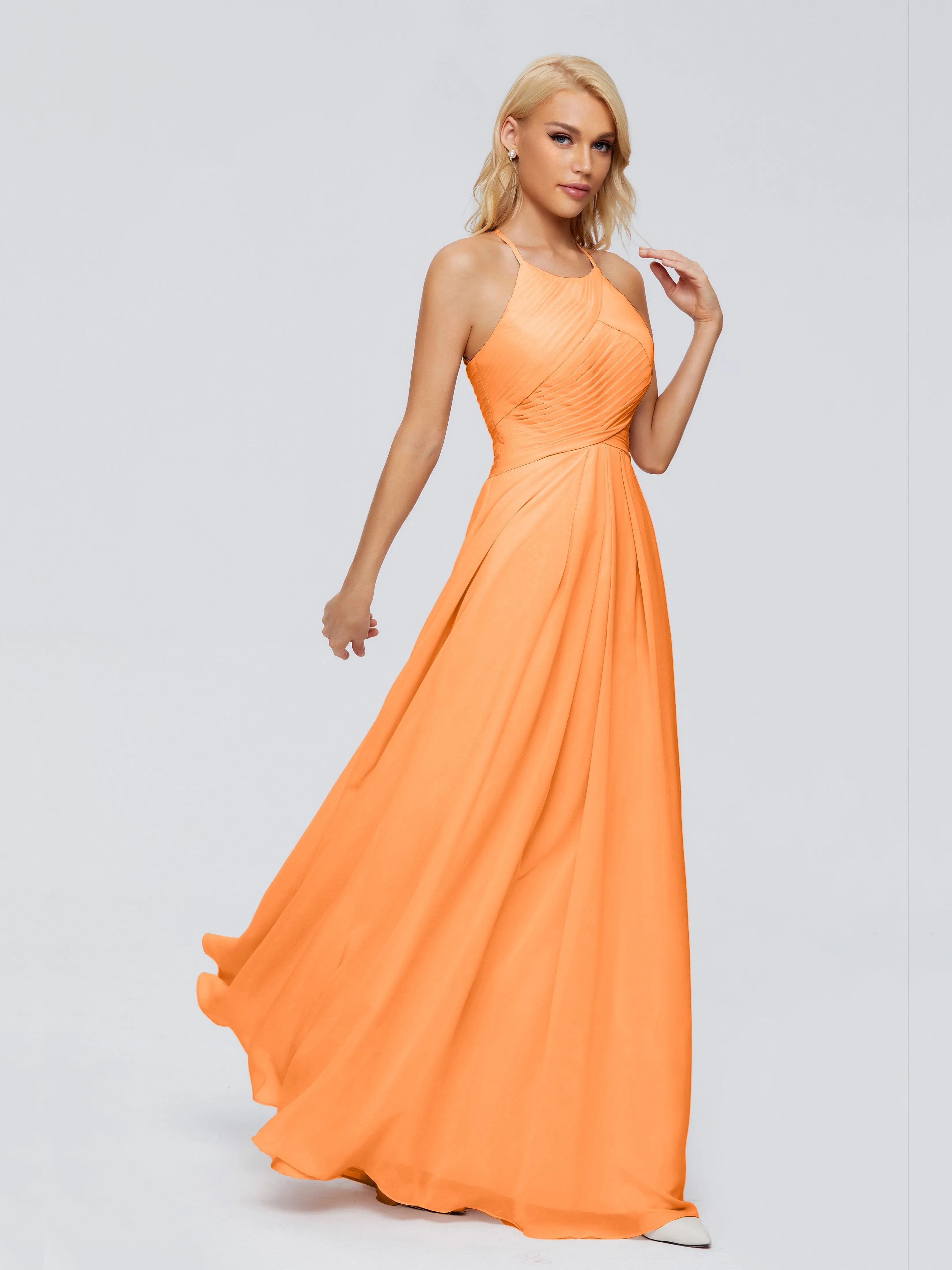 Finley Charming Halter Ruched Chiffon Bridesmaid Dresses