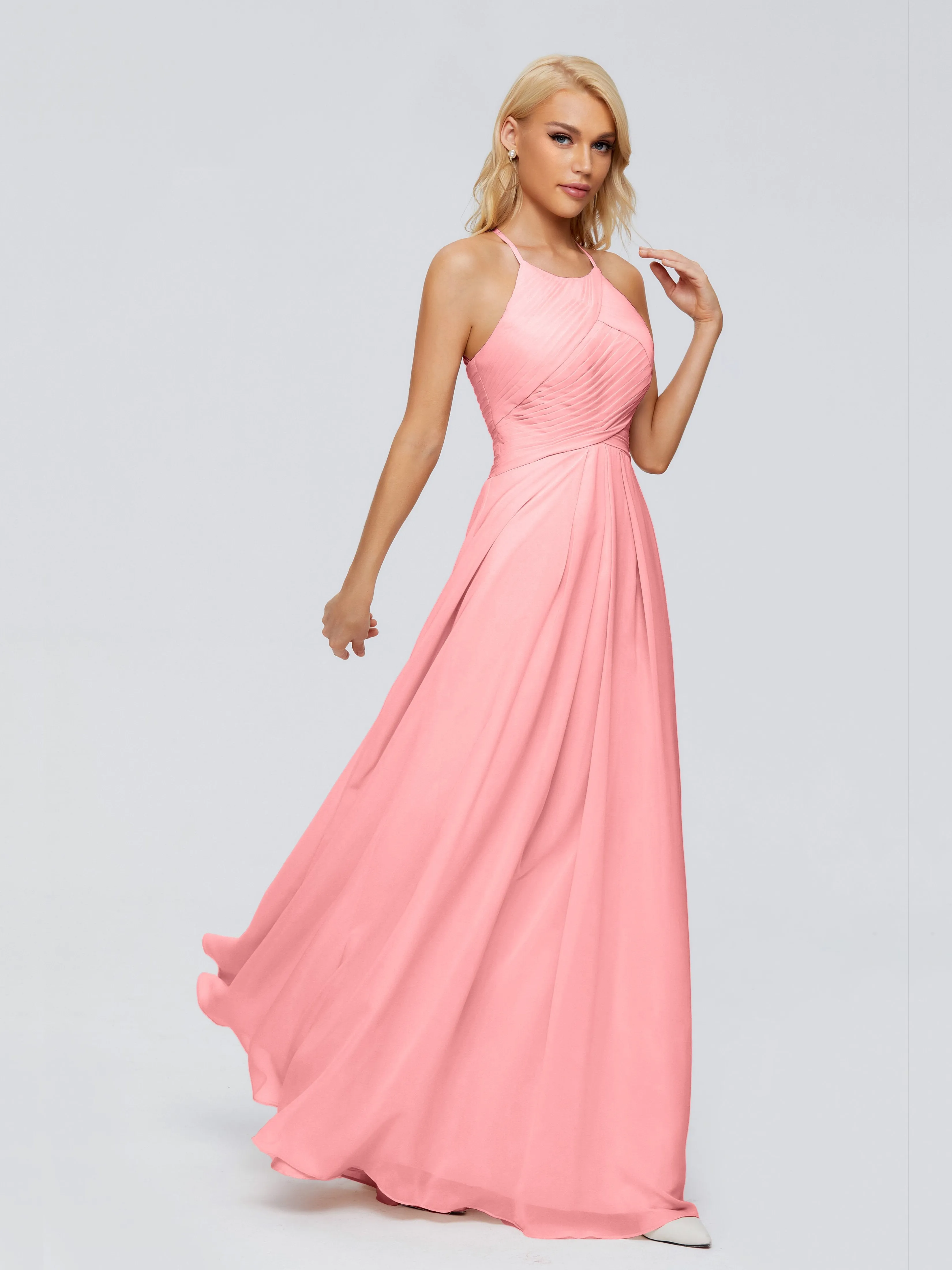 Finley Charming Halter Ruched Chiffon Bridesmaid Dresses