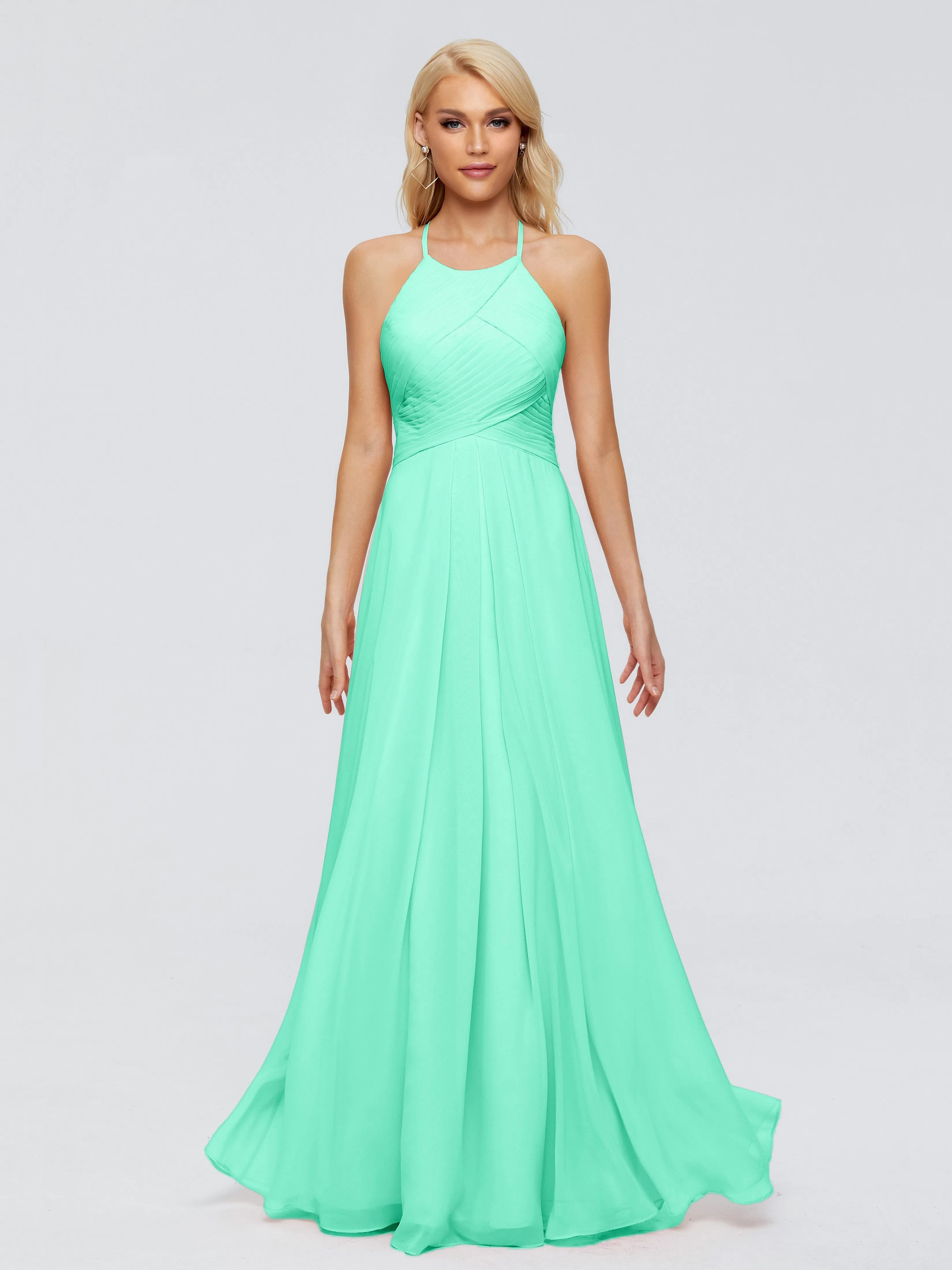 Finley Charming Halter Ruched Chiffon Bridesmaid Dresses