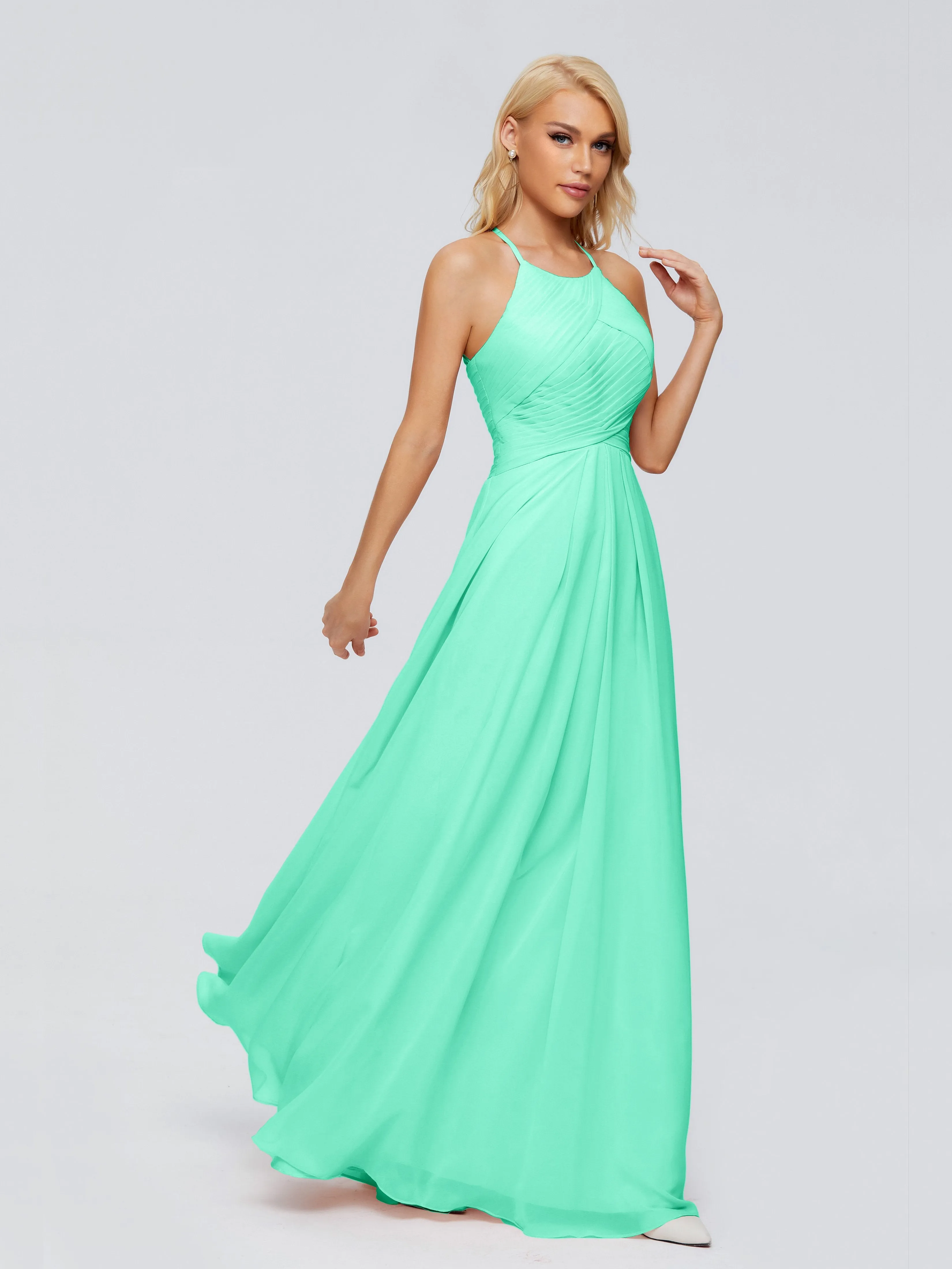 Finley Charming Halter Ruched Chiffon Bridesmaid Dresses