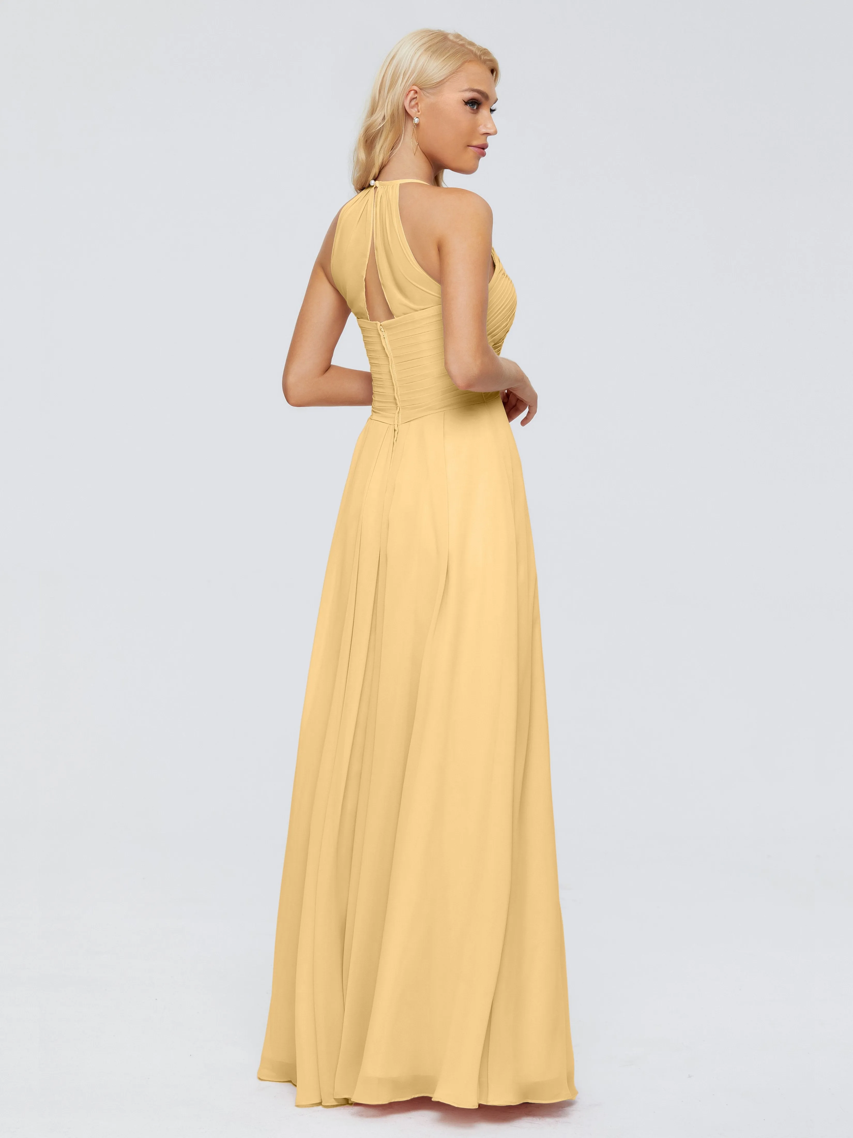 Finley Charming Halter Ruched Chiffon Bridesmaid Dresses