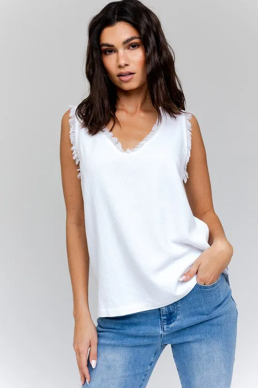 Fringe Trim Sleeveless Tank Top