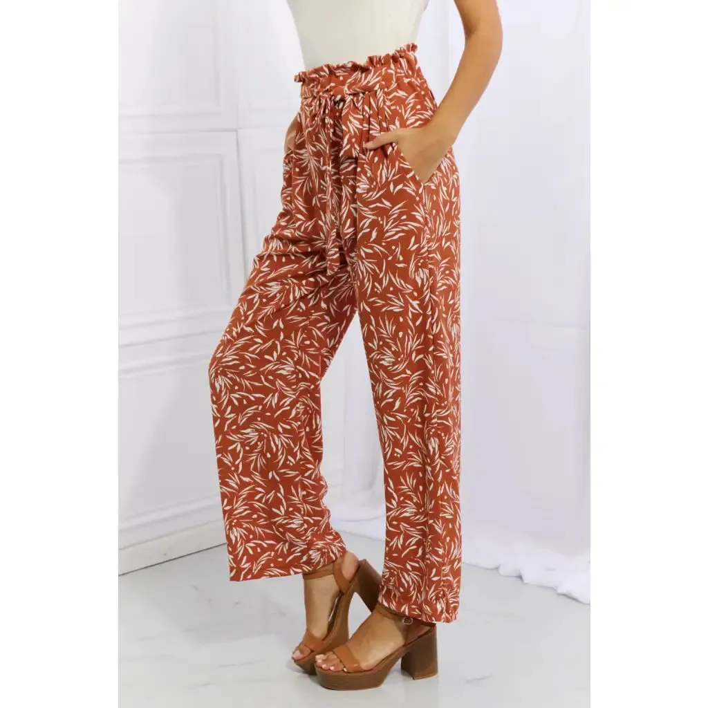 Geometric Print Paperbag Pants in Red Orange