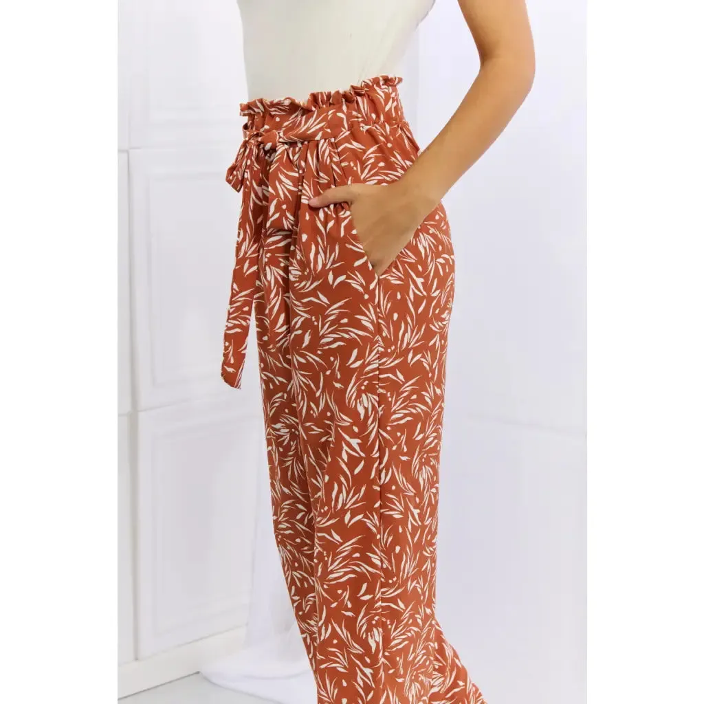 Geometric Print Paperbag Pants in Red Orange