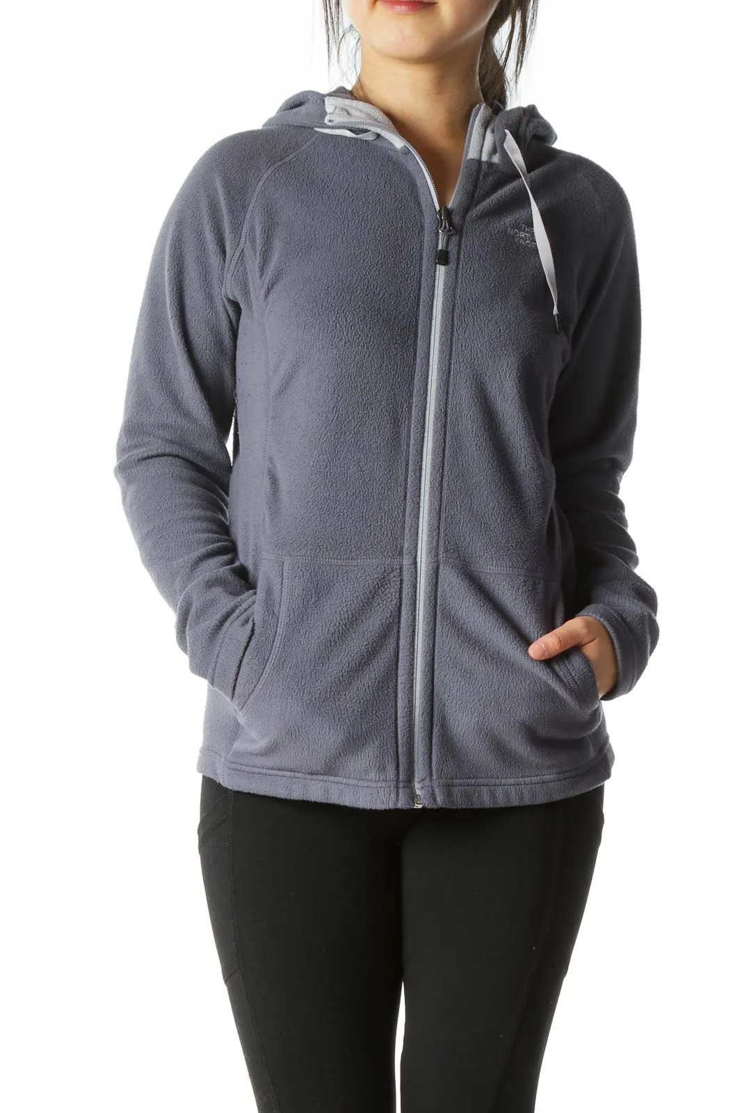 Gray Hooded Zippered Fleece Fitted Jacket