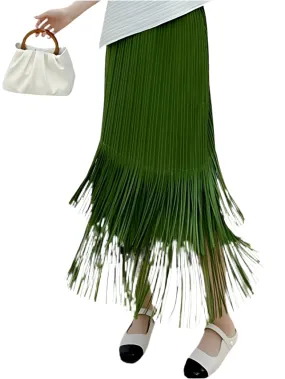 Green tassels tube midi skirt