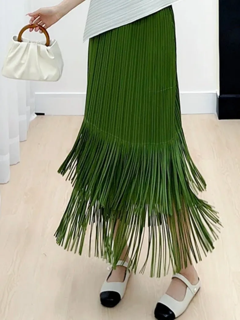 Green tassels tube midi skirt