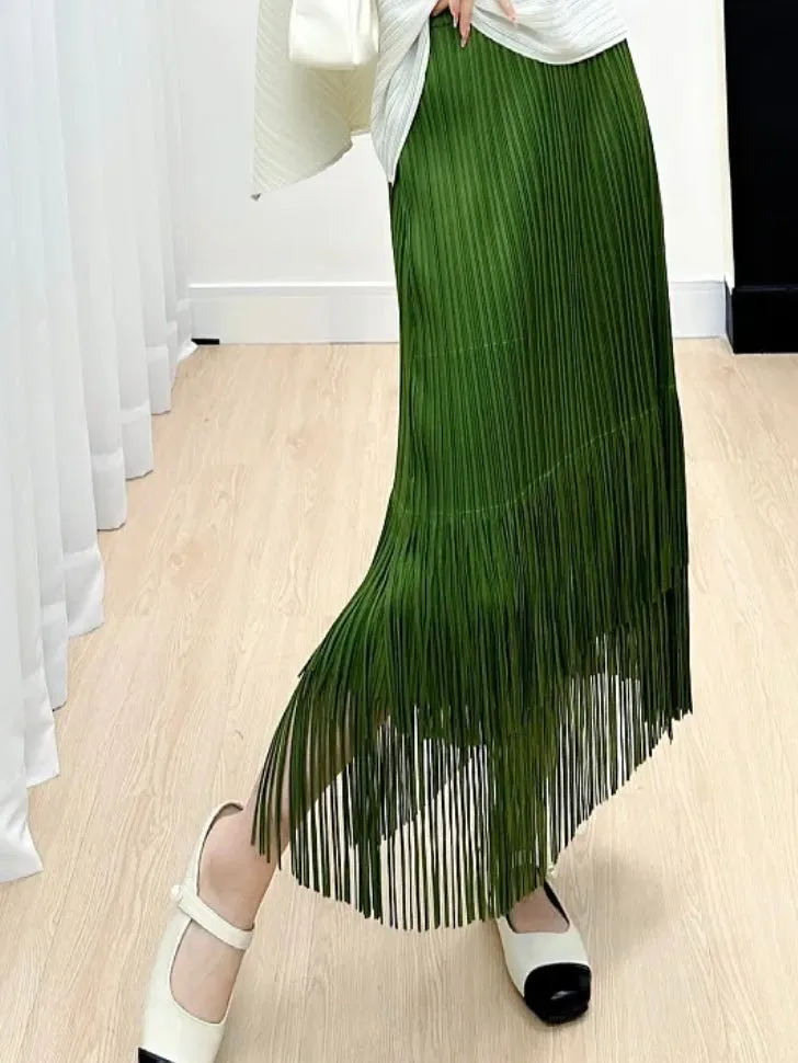 Green tassels tube midi skirt