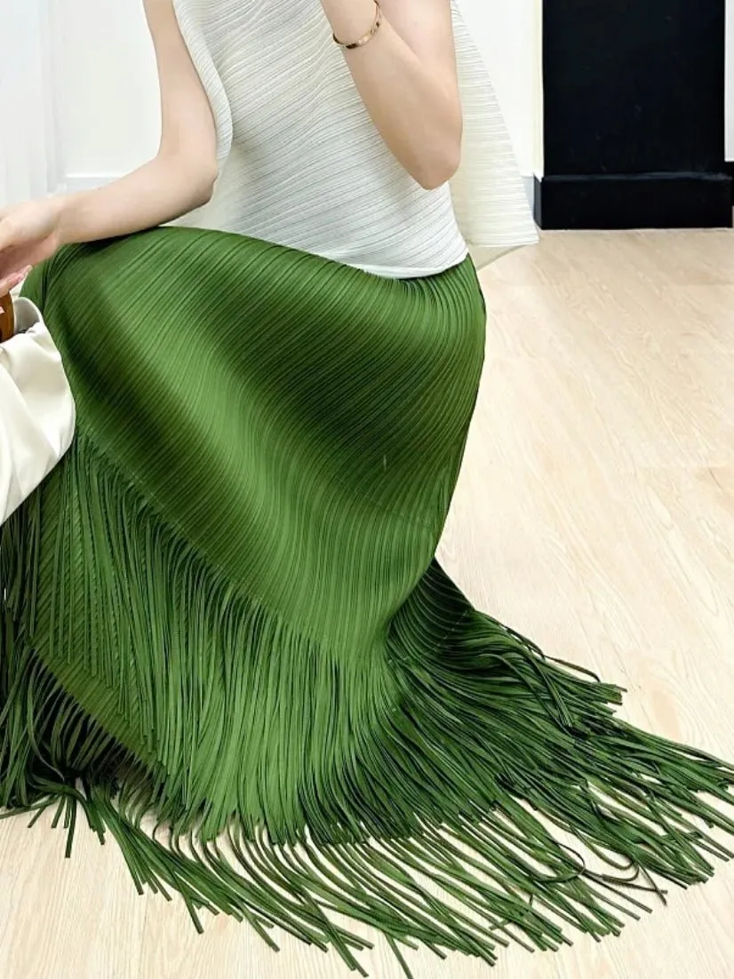 Green tassels tube midi skirt