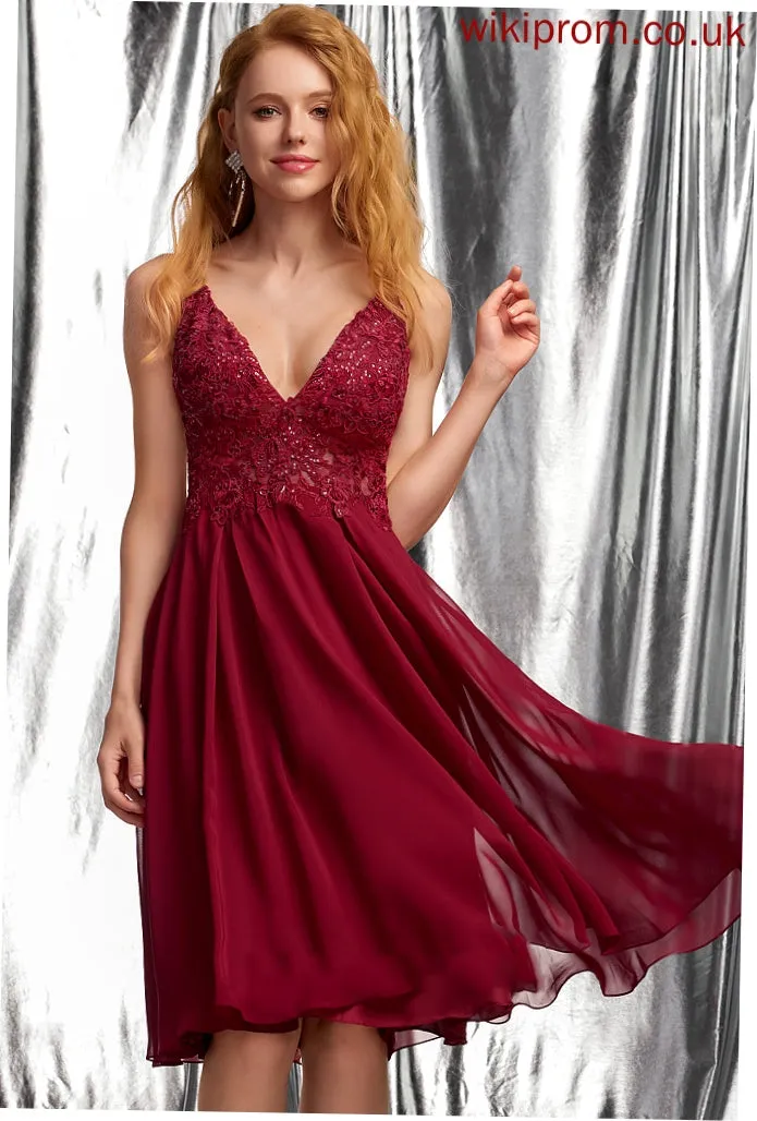 Homecoming Chiffon A-Line Homecoming Dresses Tessa Dress V-neck Knee-Length