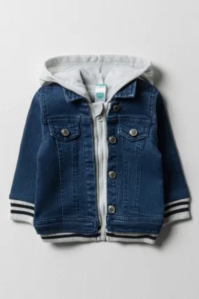 Hooded Knit Combo Denim Jacket