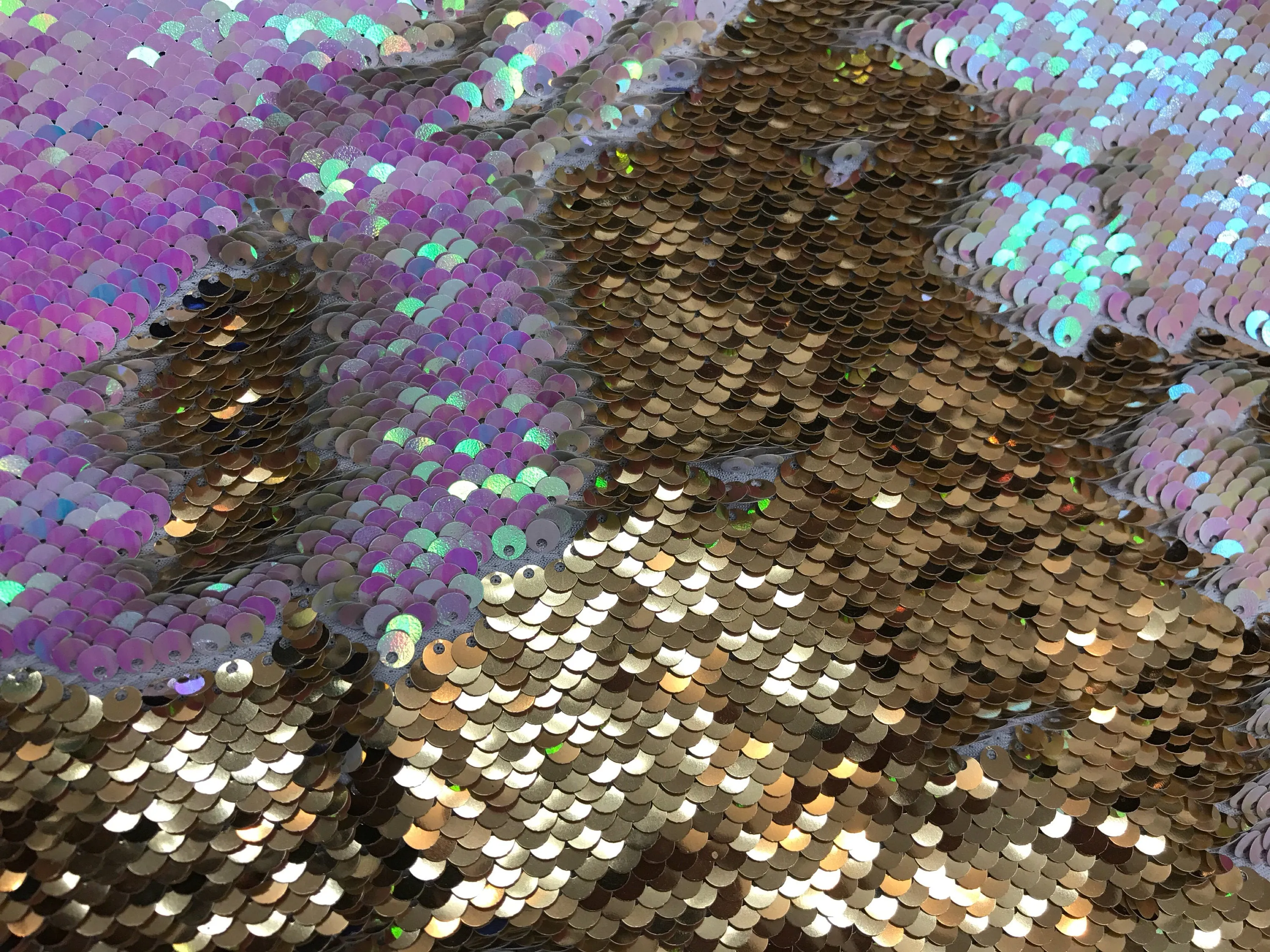 Iridescent sequins fabric-shiny reversible mermaid fish scales sequins-pink-gold-decorations-clothing-pillows-sold by the yard-NEW-