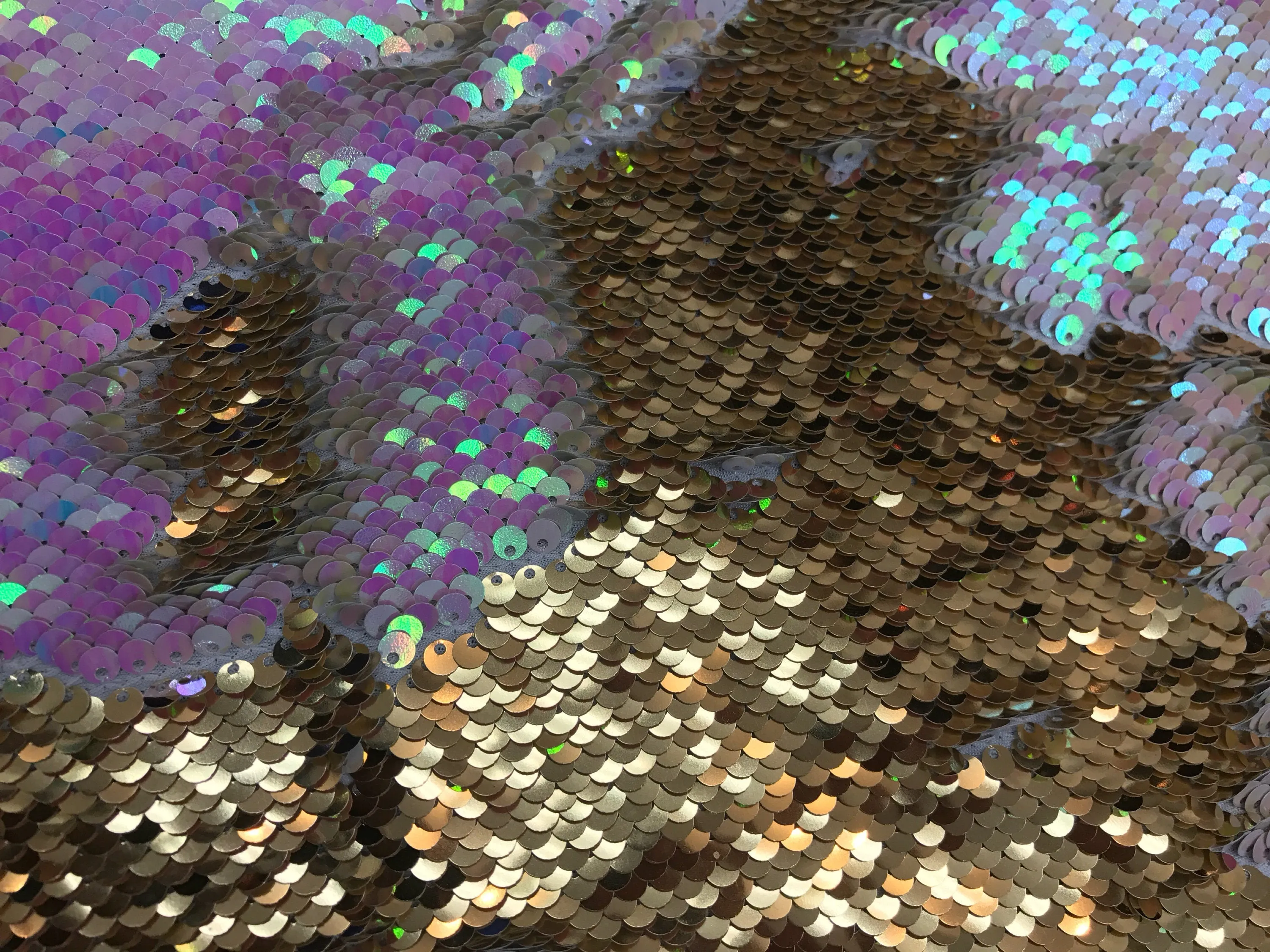 Iridescent sequins fabric-shiny reversible mermaid fish scales sequins-pink-gold-decorations-clothing-pillows-sold by the yard-NEW-