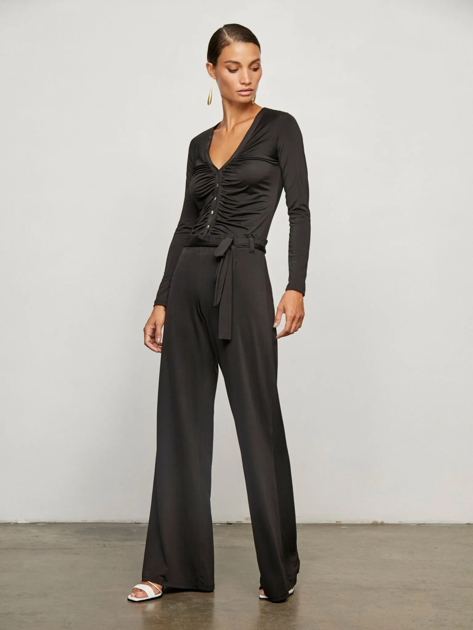 Krisa Paperbag Wide Leg Pants in Black