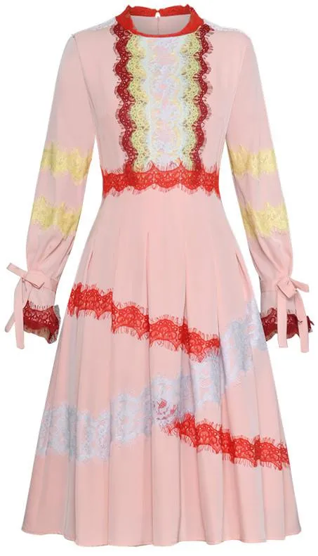 Lace-Contrast Chiffon Dress