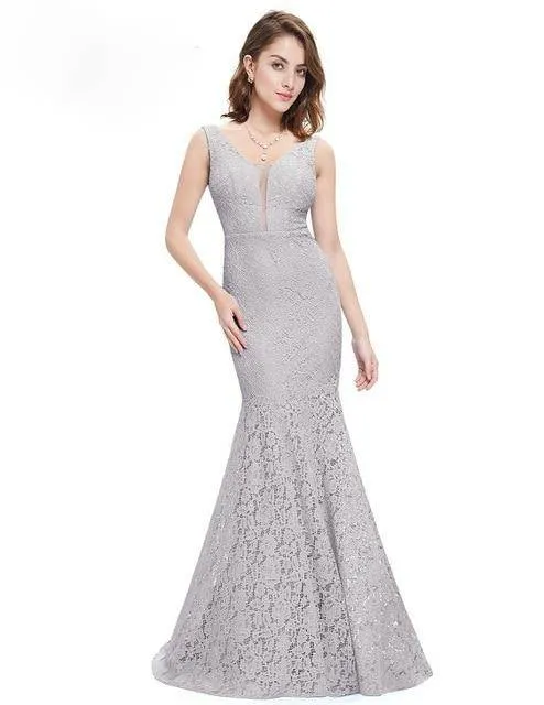 Lace Mermaid Christmas V-Neck Elegant Prom Dresses