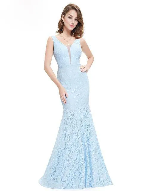 Lace Mermaid Christmas V-Neck Elegant Prom Dresses