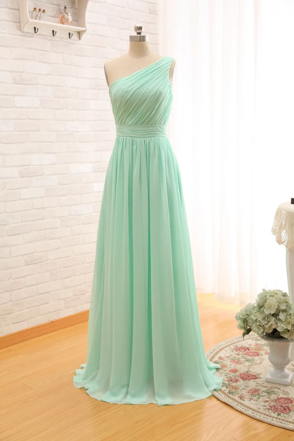 Long Chiffon one shoulder Bridesmaid Dress At Bling Brides Bouquet - Online Bridal Store