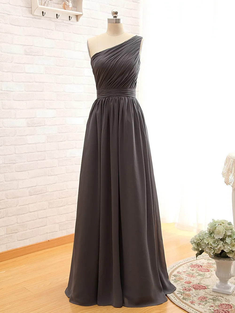 Long Chiffon one shoulder Bridesmaid Dress At Bling Brides Bouquet - Online Bridal Store