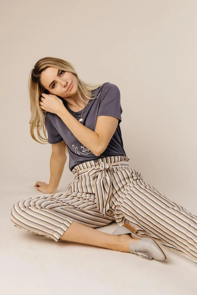 Lucy Paperbag Stripe Pants in Taupe