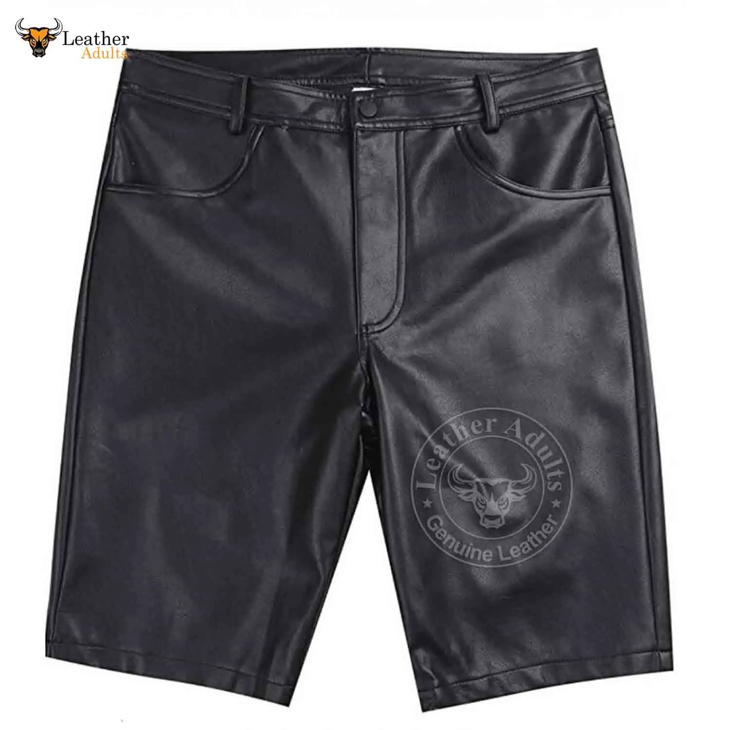 MENS BLACK 100% GENUINE LEATHER BERMUDA SHORTS with Five Pockets