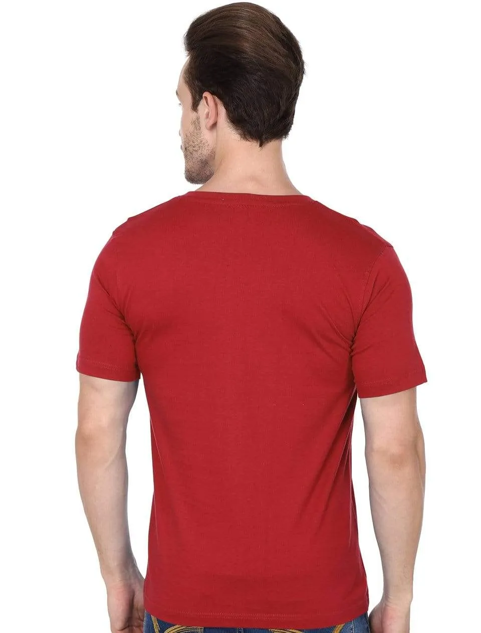 Men's V-neck plain T-shirt Red (Regular Fit)