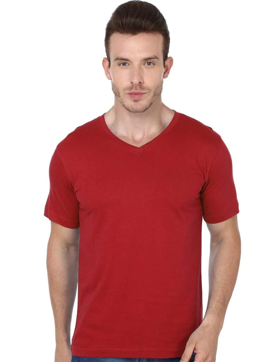 Men's V-neck plain T-shirt Red (Regular Fit)