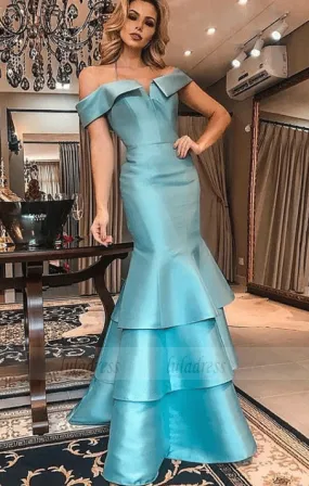 Mermaid Off-the-Shoulder Satin Prom Dresses