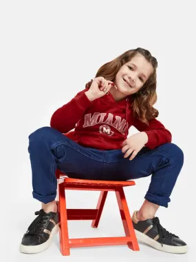 Mettle Girls Red Printed Hooded Sweatshirt