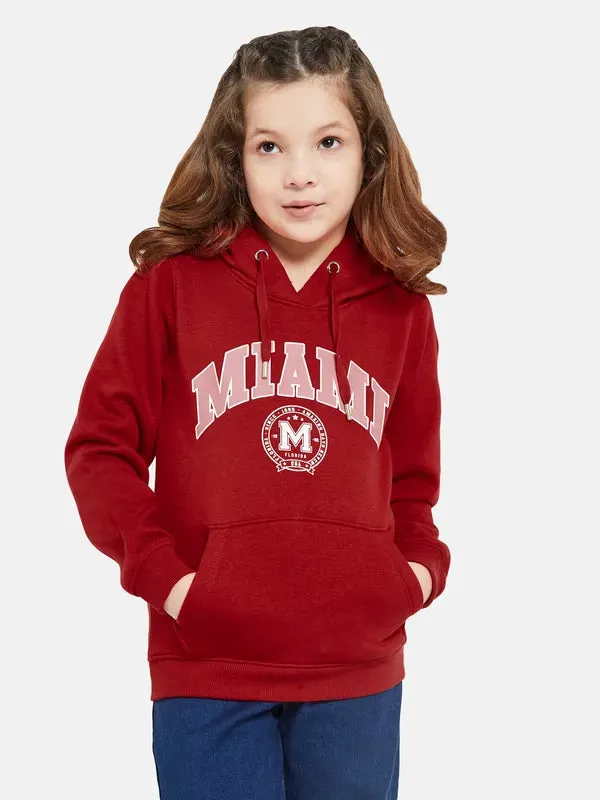 Mettle Girls Red Printed Hooded Sweatshirt