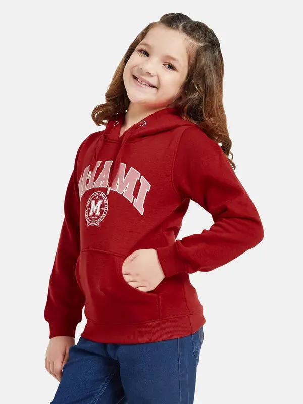 Mettle Girls Red Printed Hooded Sweatshirt