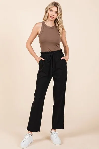 Mittoshop Paperbag Waist Tapered Straight Pants