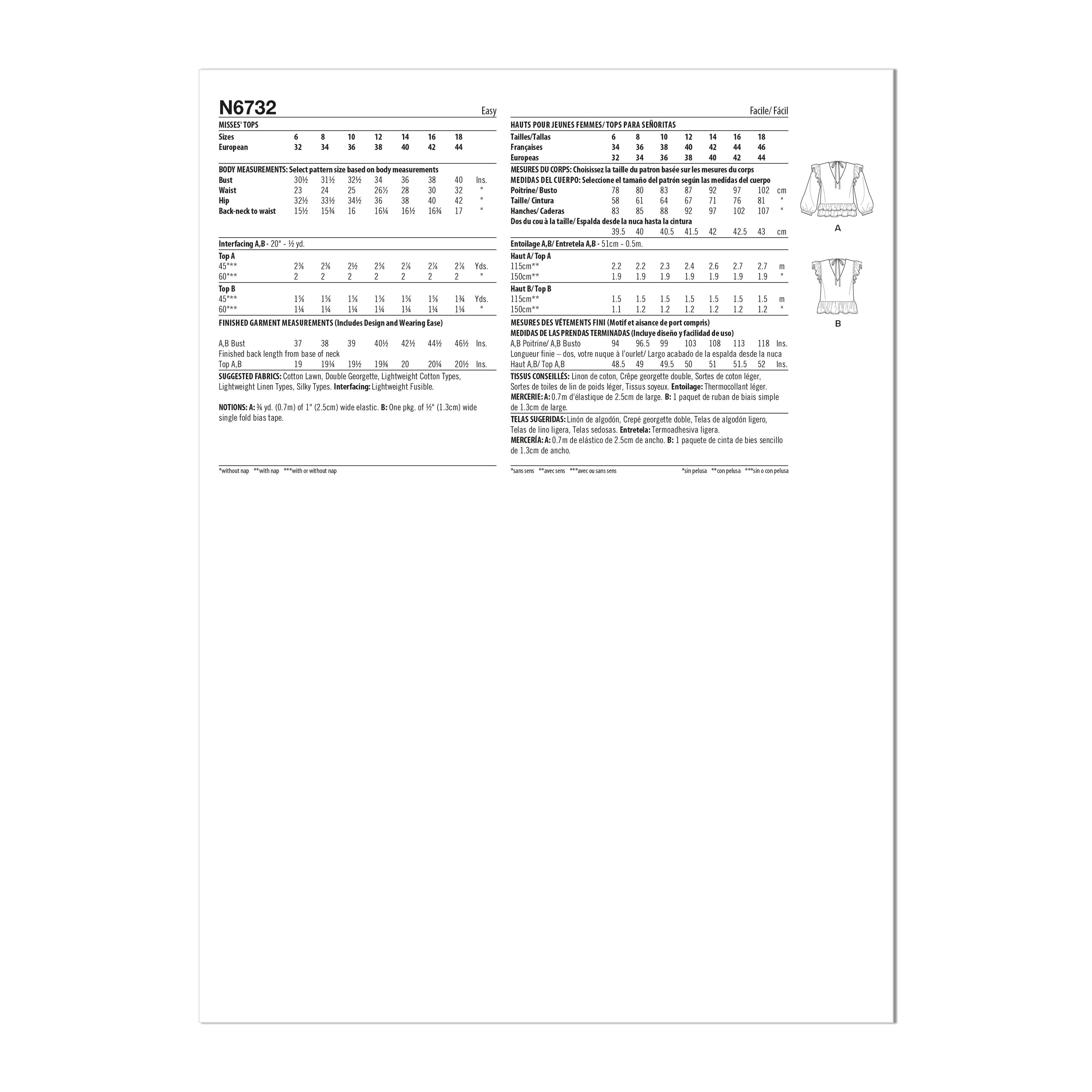 Newlook Pattern 6732  Misses' Tops