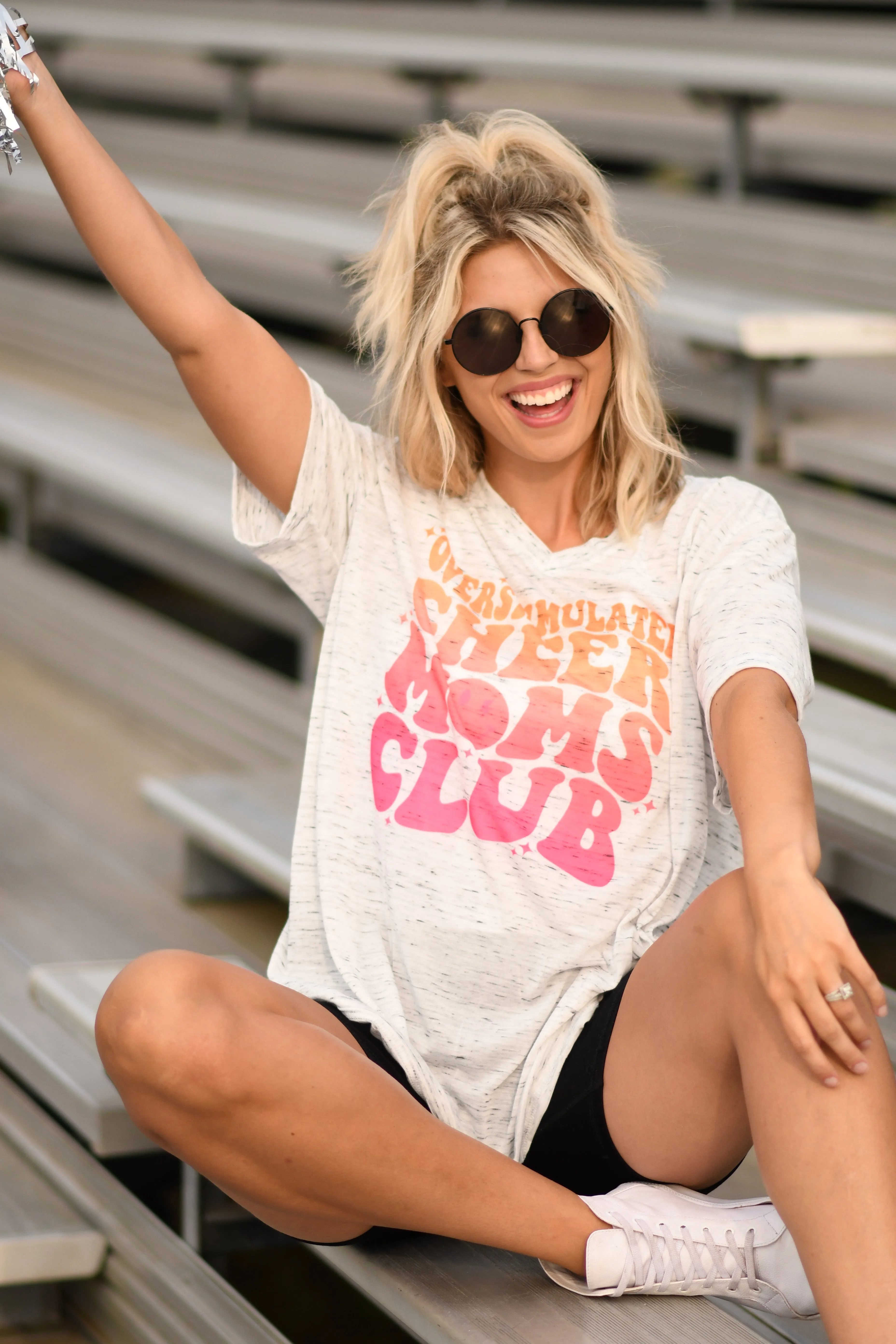 Overstimulated Cheer Moms Club V Neck Tee