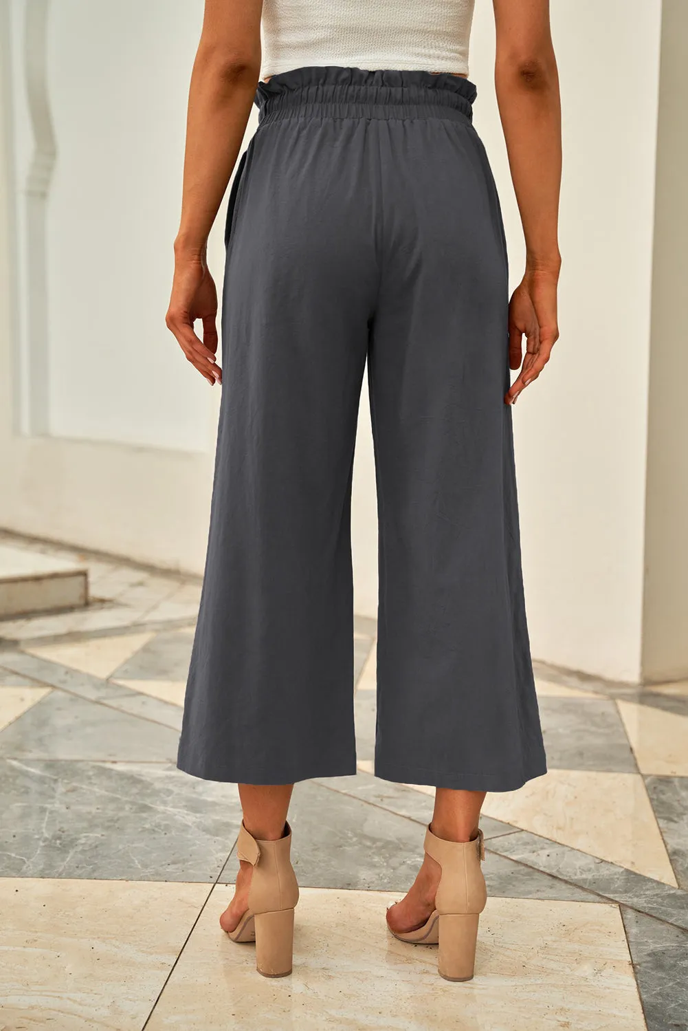 Paperbag Waist Straight Leg Cropped Pants