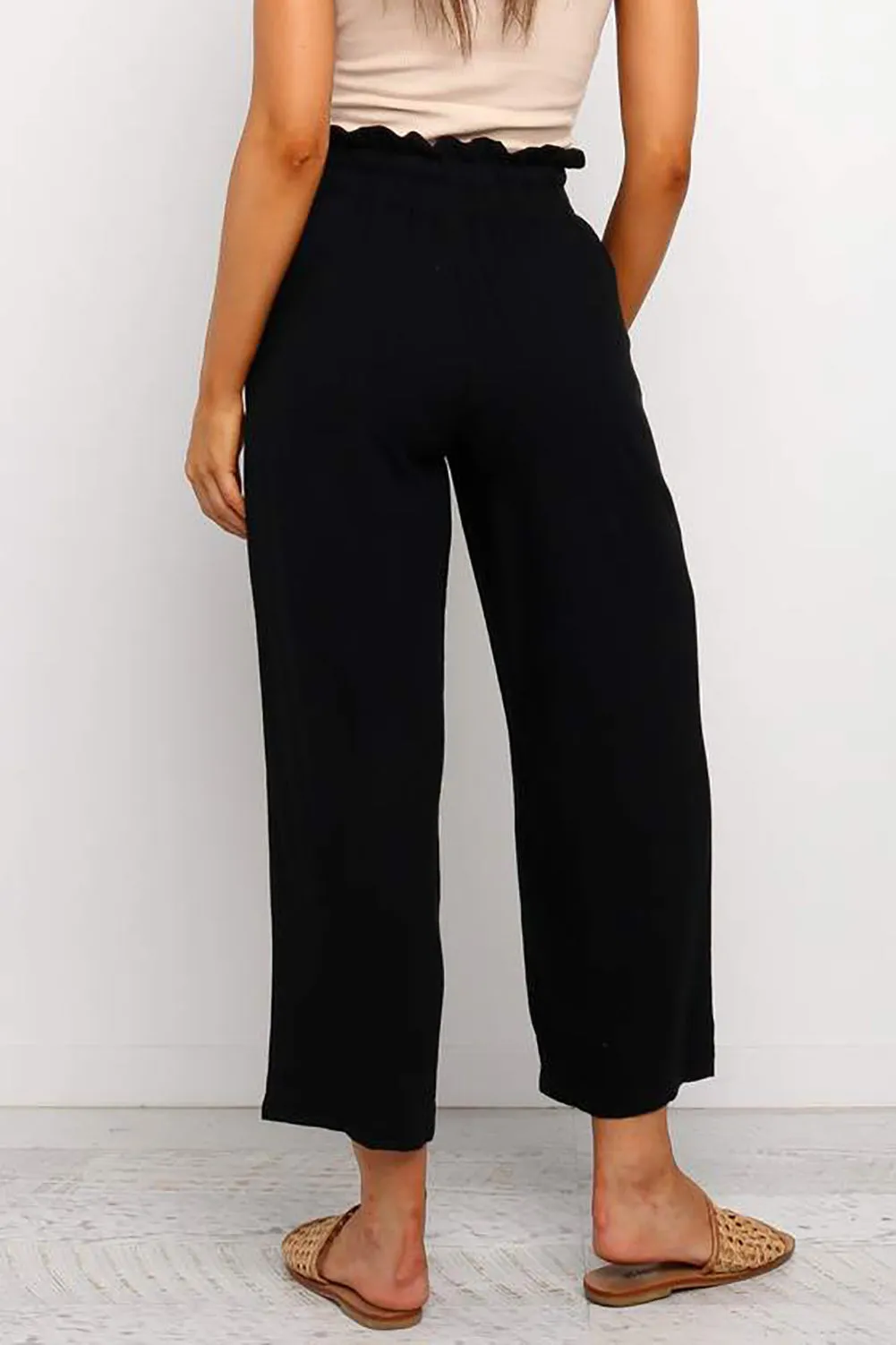 Paperbag Waist Straight Leg Cropped Pants