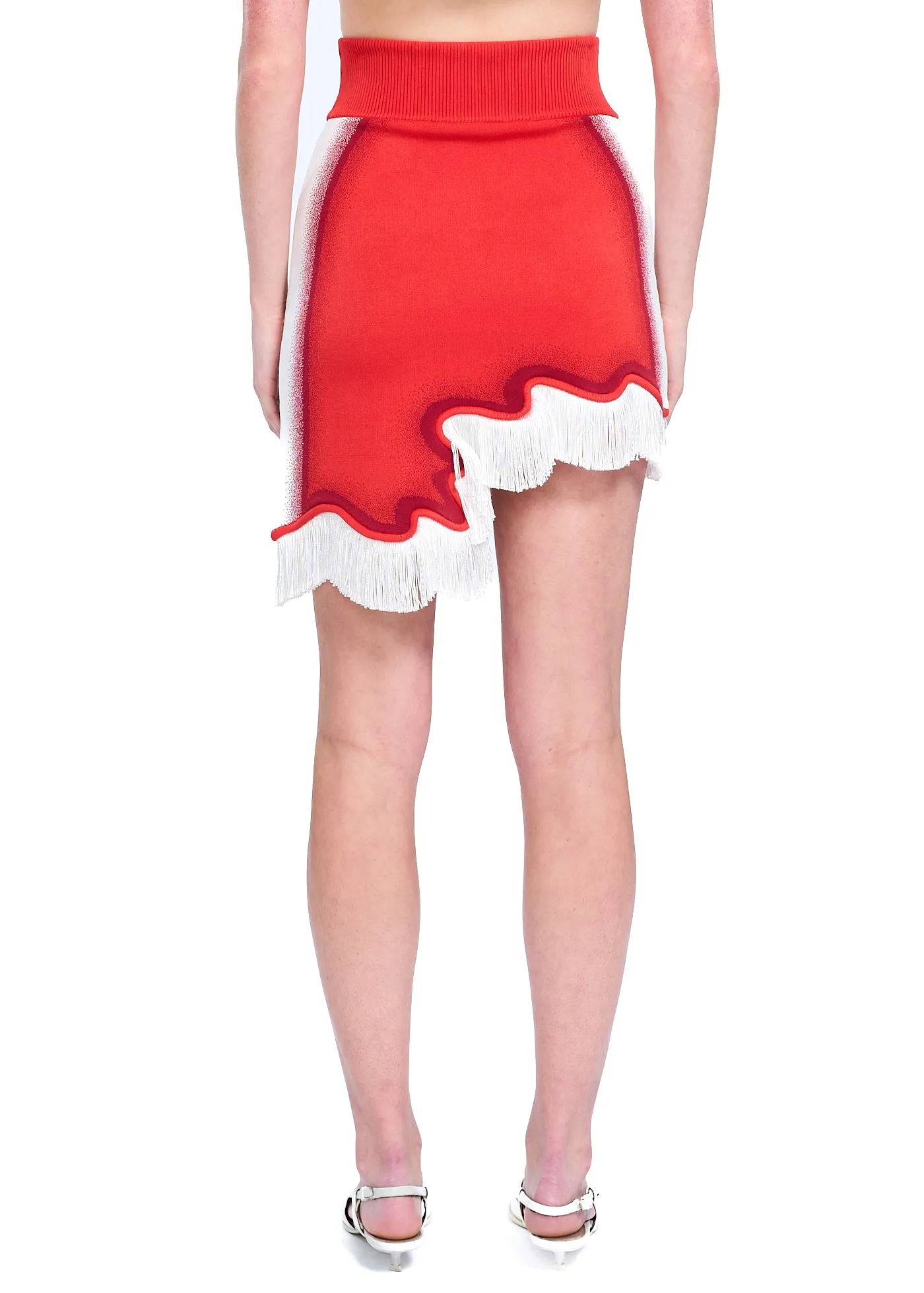 PH5 Audrey Wavy Border Mini Skirt With Fringe in Red Tulip