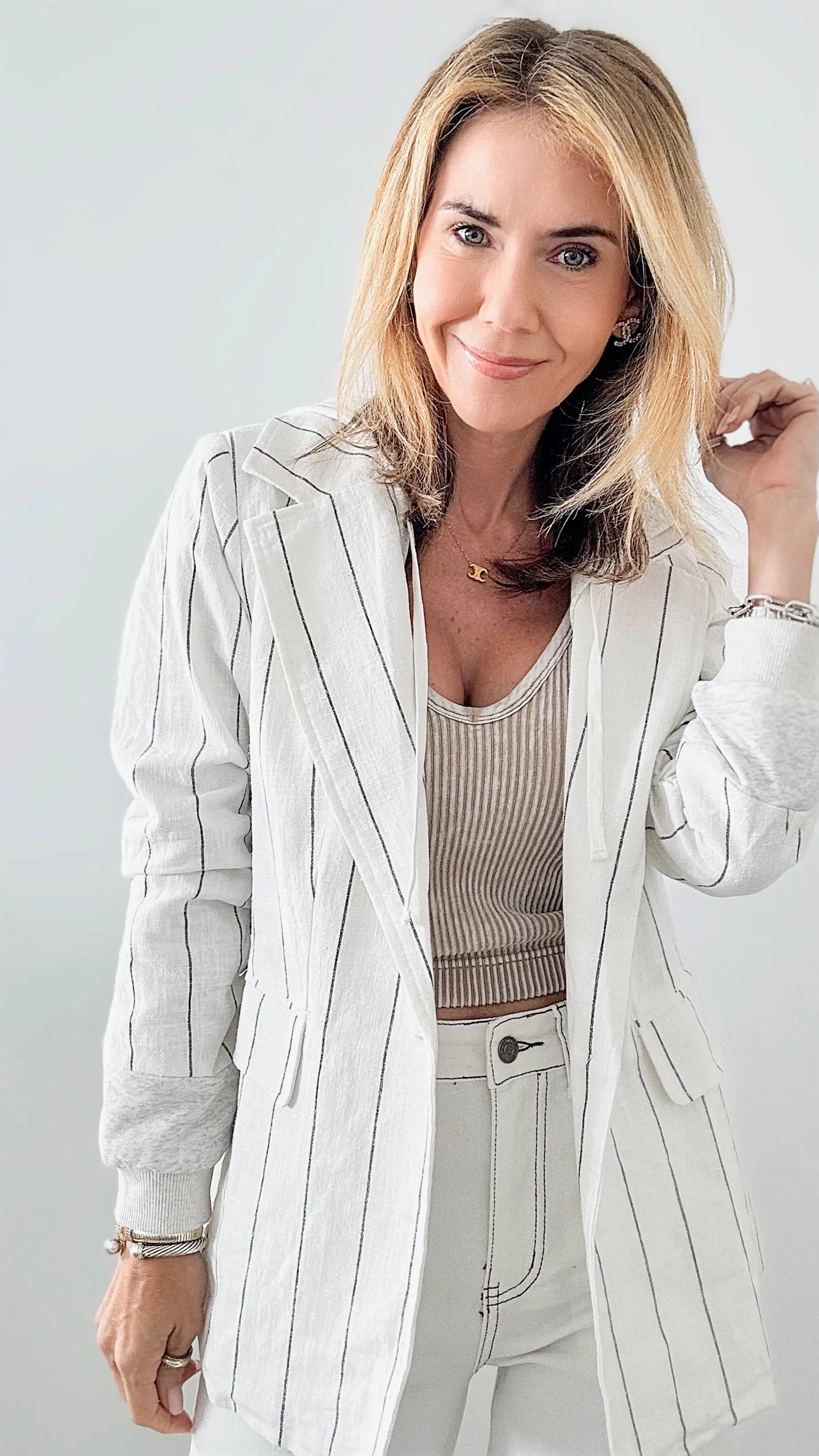 Pinstripe Linen Hooded Jacket