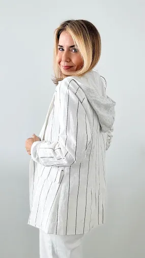 Pinstripe Linen Hooded Jacket