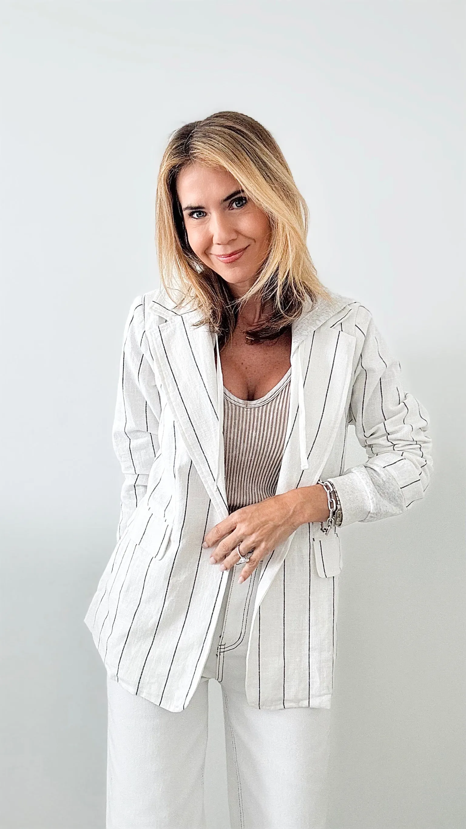 Pinstripe Linen Hooded Jacket