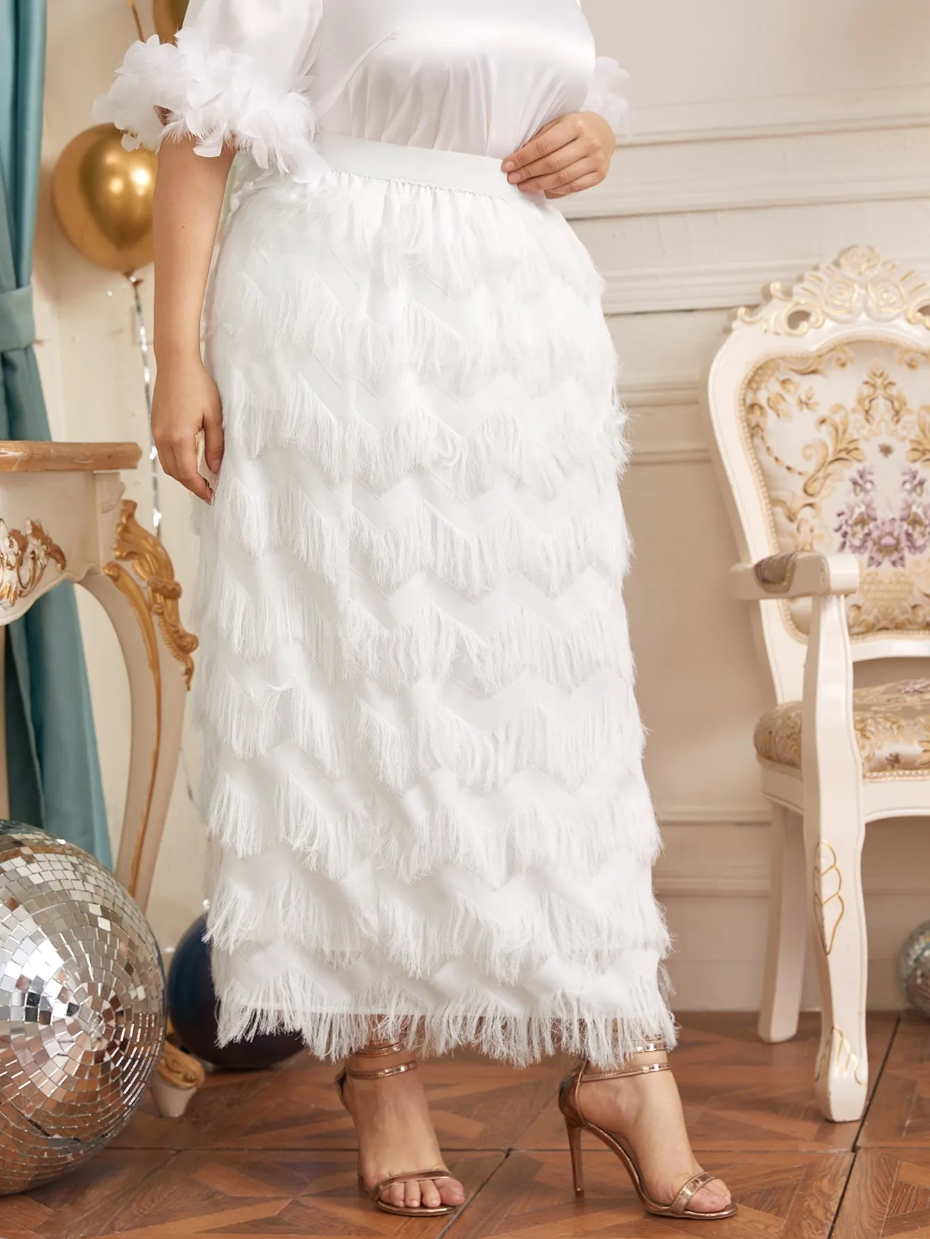 Plain Fringe Maxi Plus Size Skirt